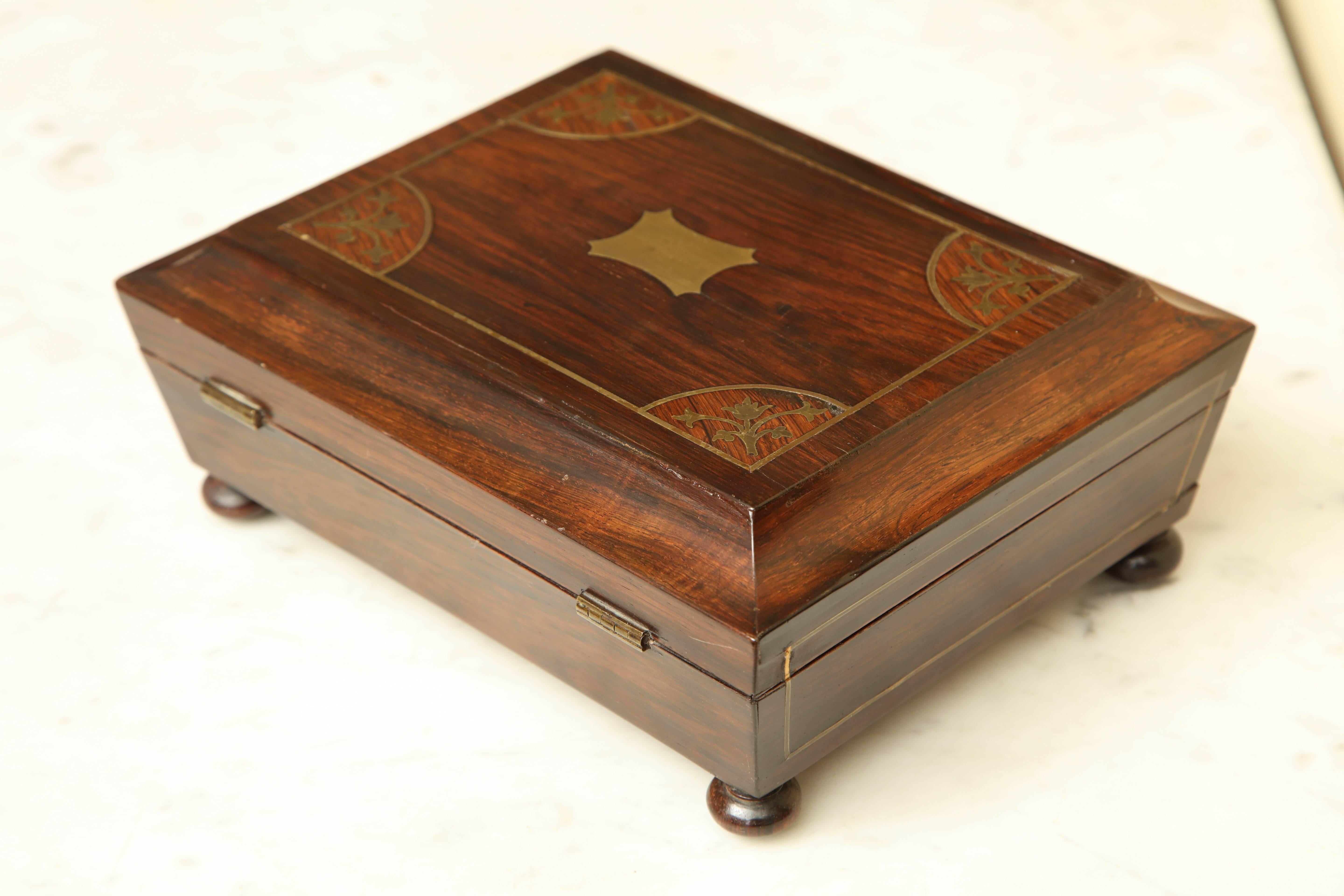 Inlay Beautifully Shaped Early 19th Century English Regency, Brass Inlaid Box