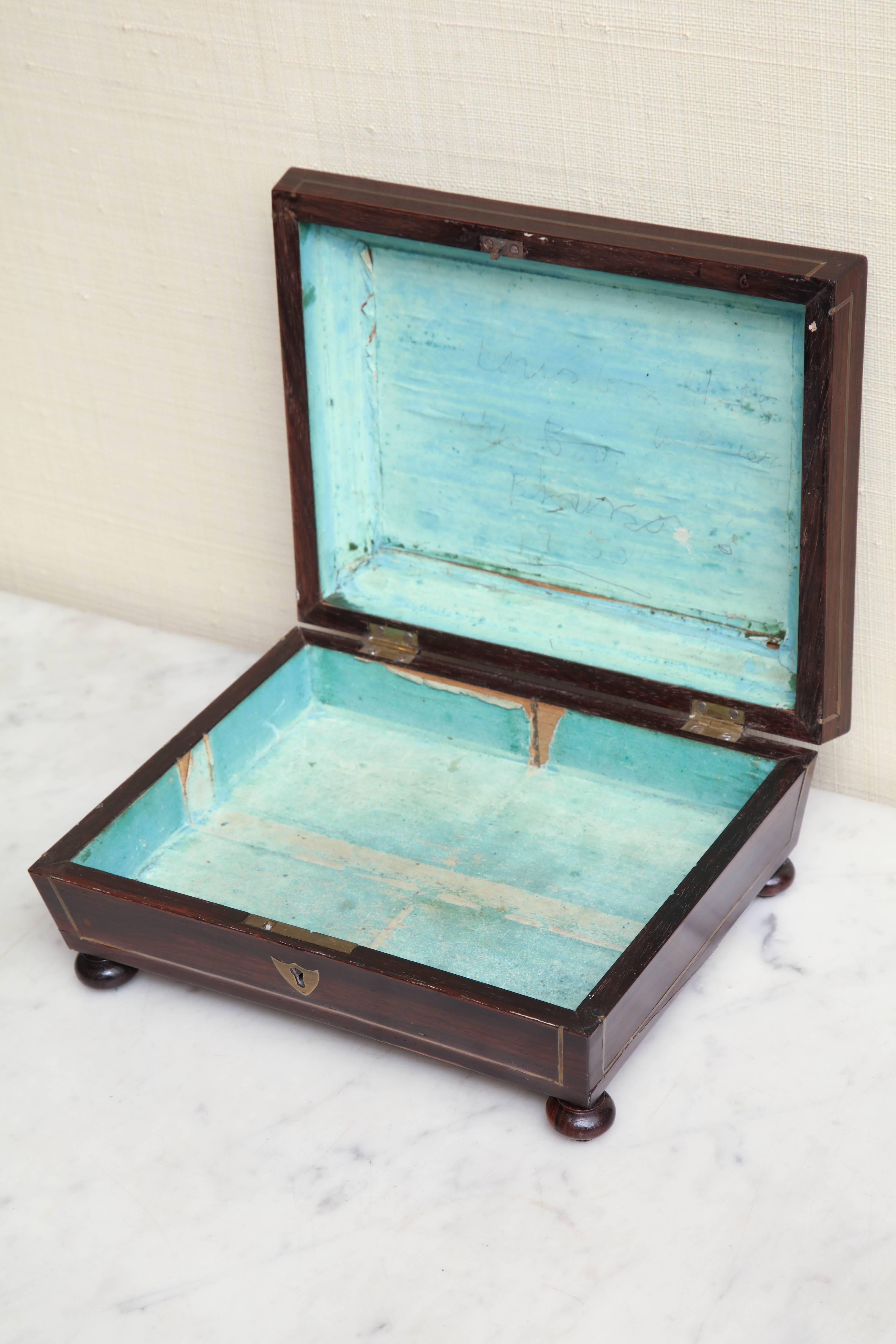 Beautifully Shaped Early 19th Century English Regency, Brass Inlaid Box In Excellent Condition In New York, NY