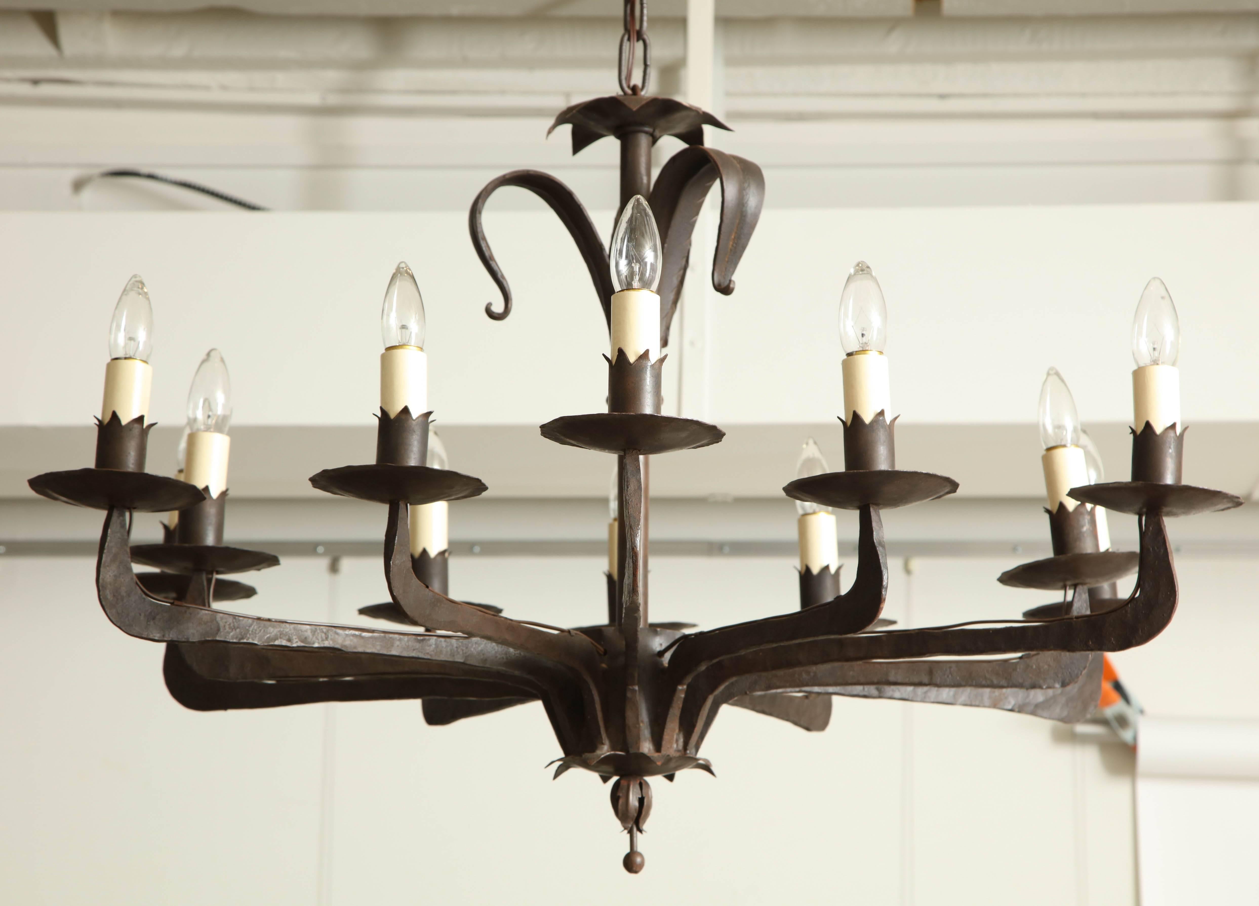 Large Twelve-Arm Iron Chandelier, Spain, circa 1960s 2