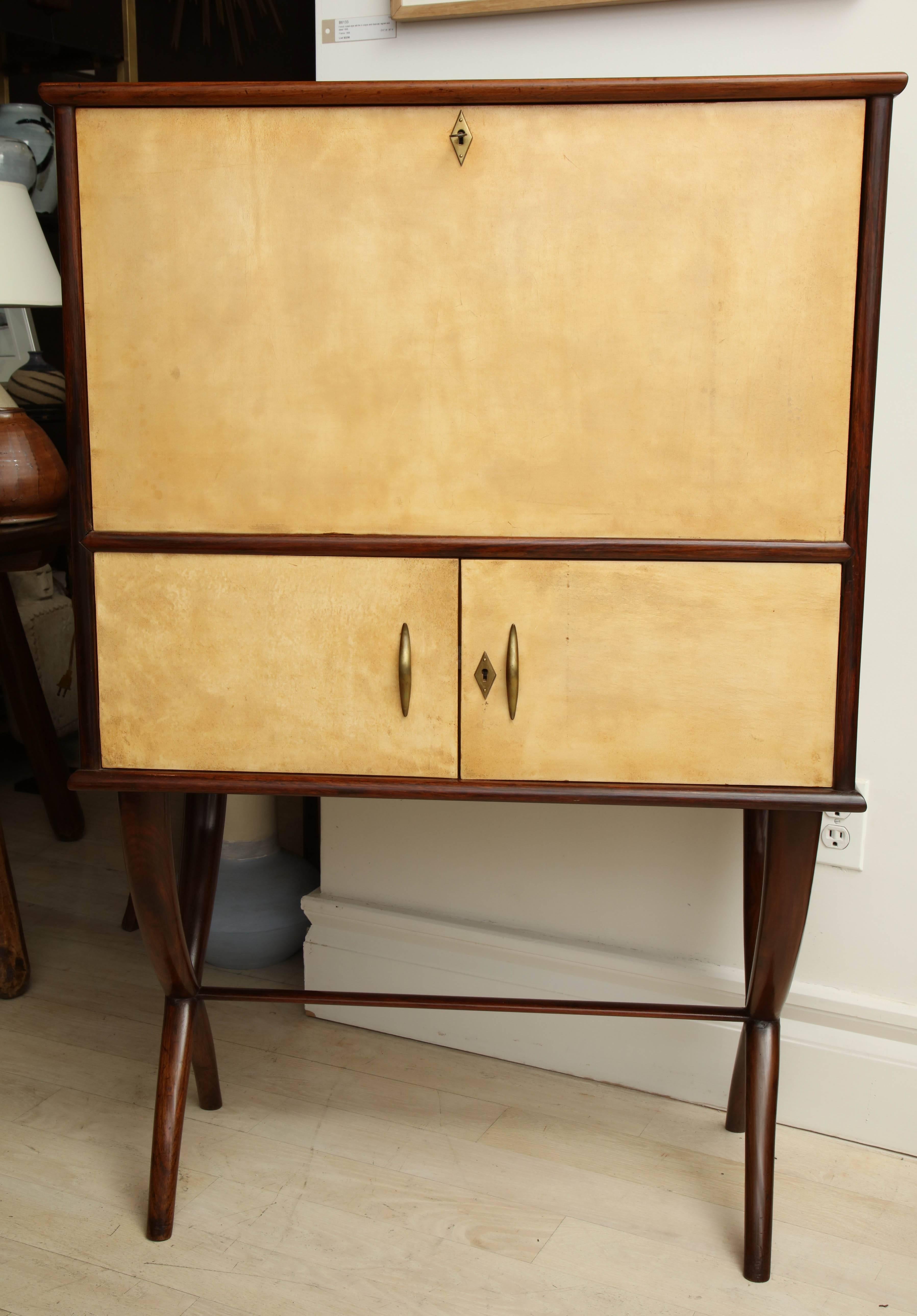 Mid-Century Rosewood Bar Cabinet with Parchment Clad Doors, Italy In Excellent Condition In New York, NY