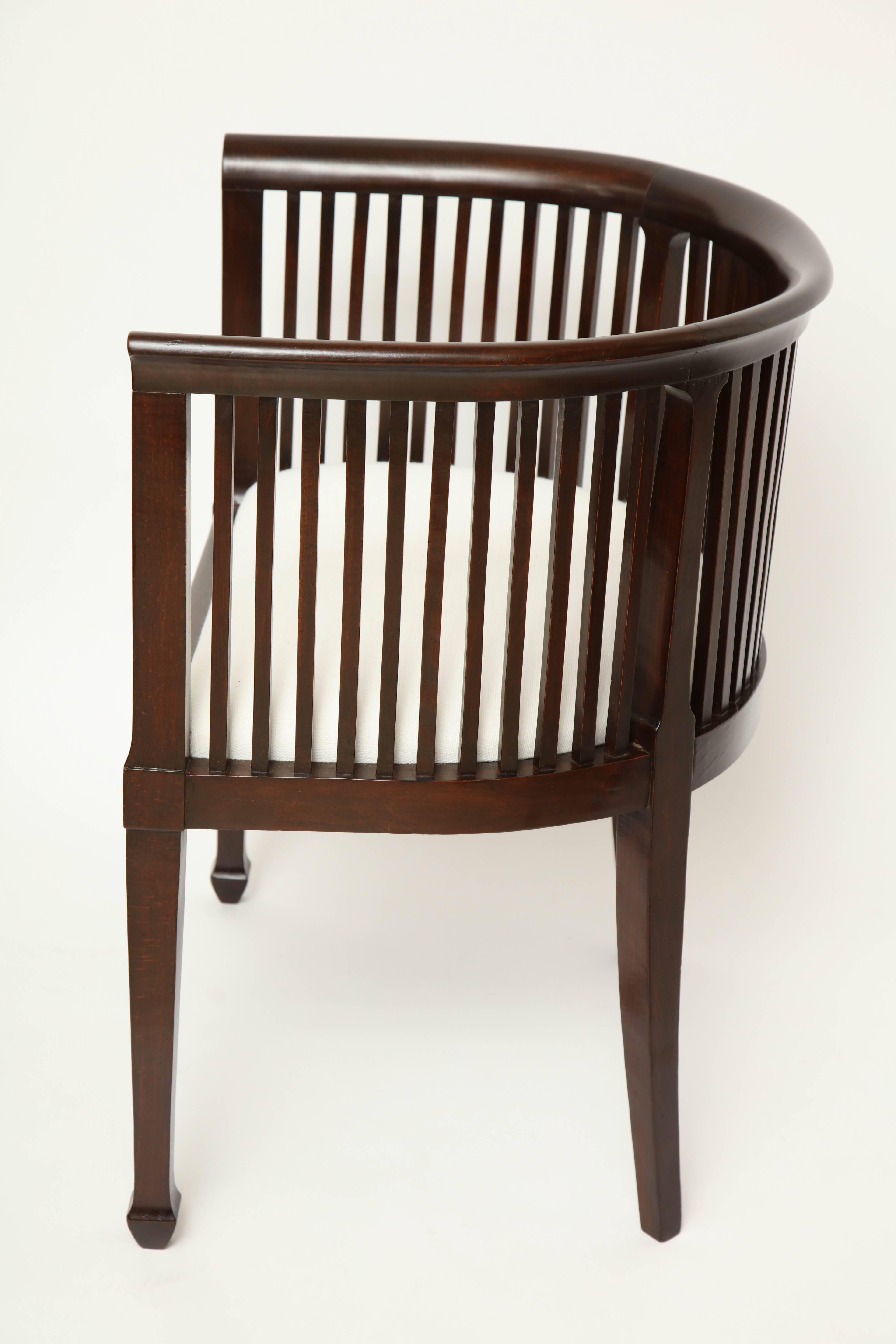 Pair of Slatted and Curved Back Mahogany Chairs, France, circa 1940s 1