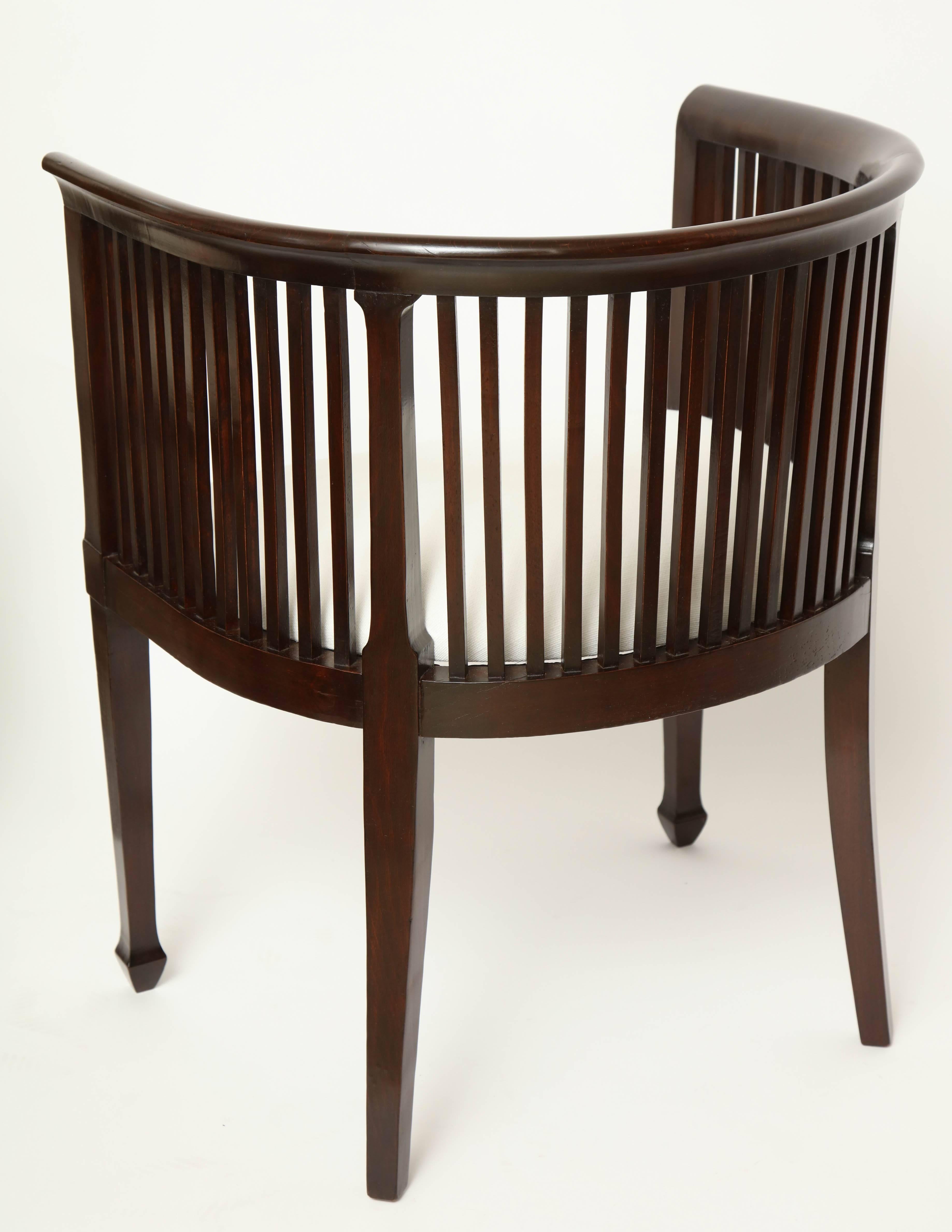 Pair of Slatted and Curved Back Mahogany Chairs, France, circa 1940s 2