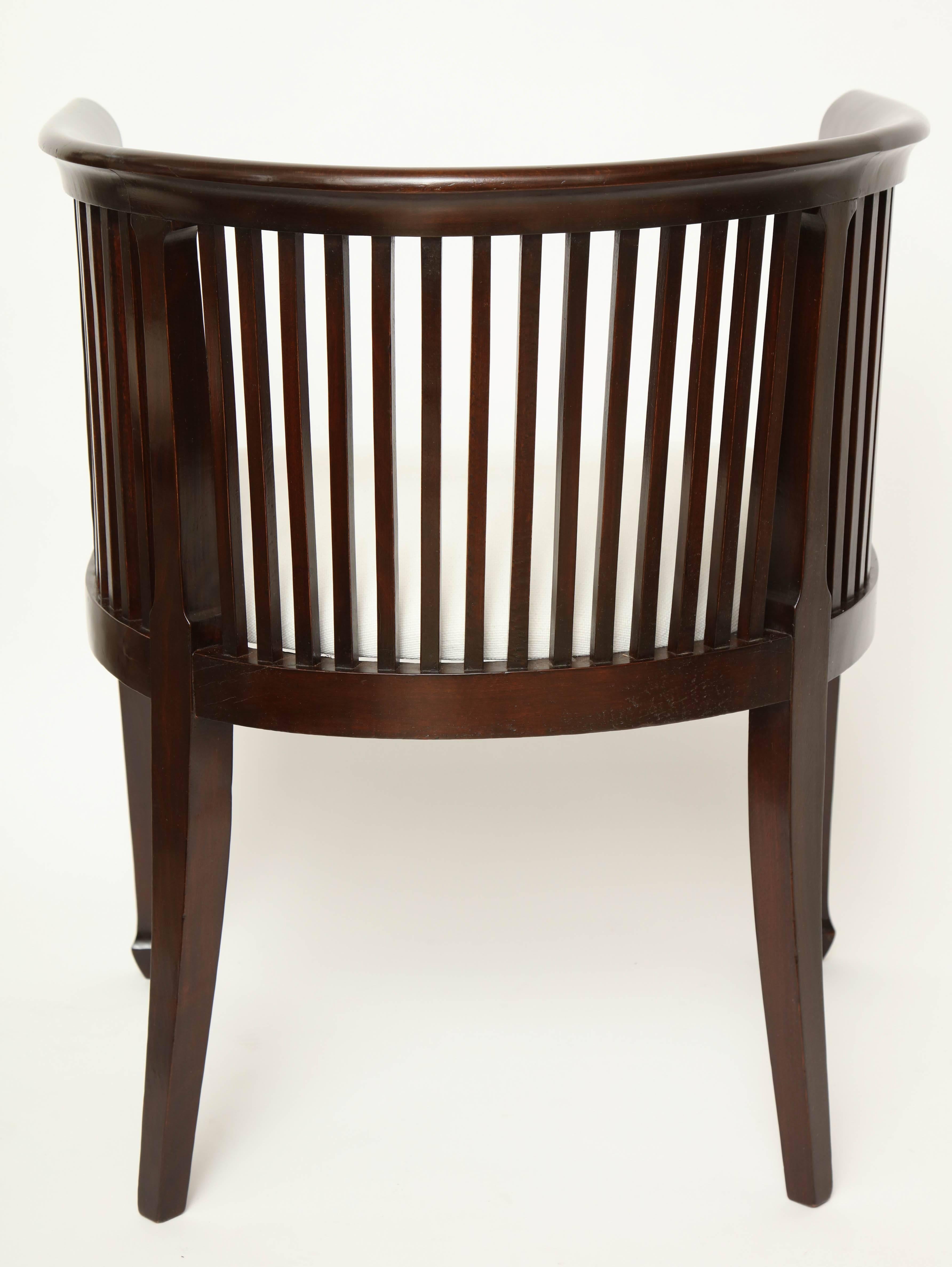 Pair of Slatted and Curved Back Mahogany Chairs, France, circa 1940s 3