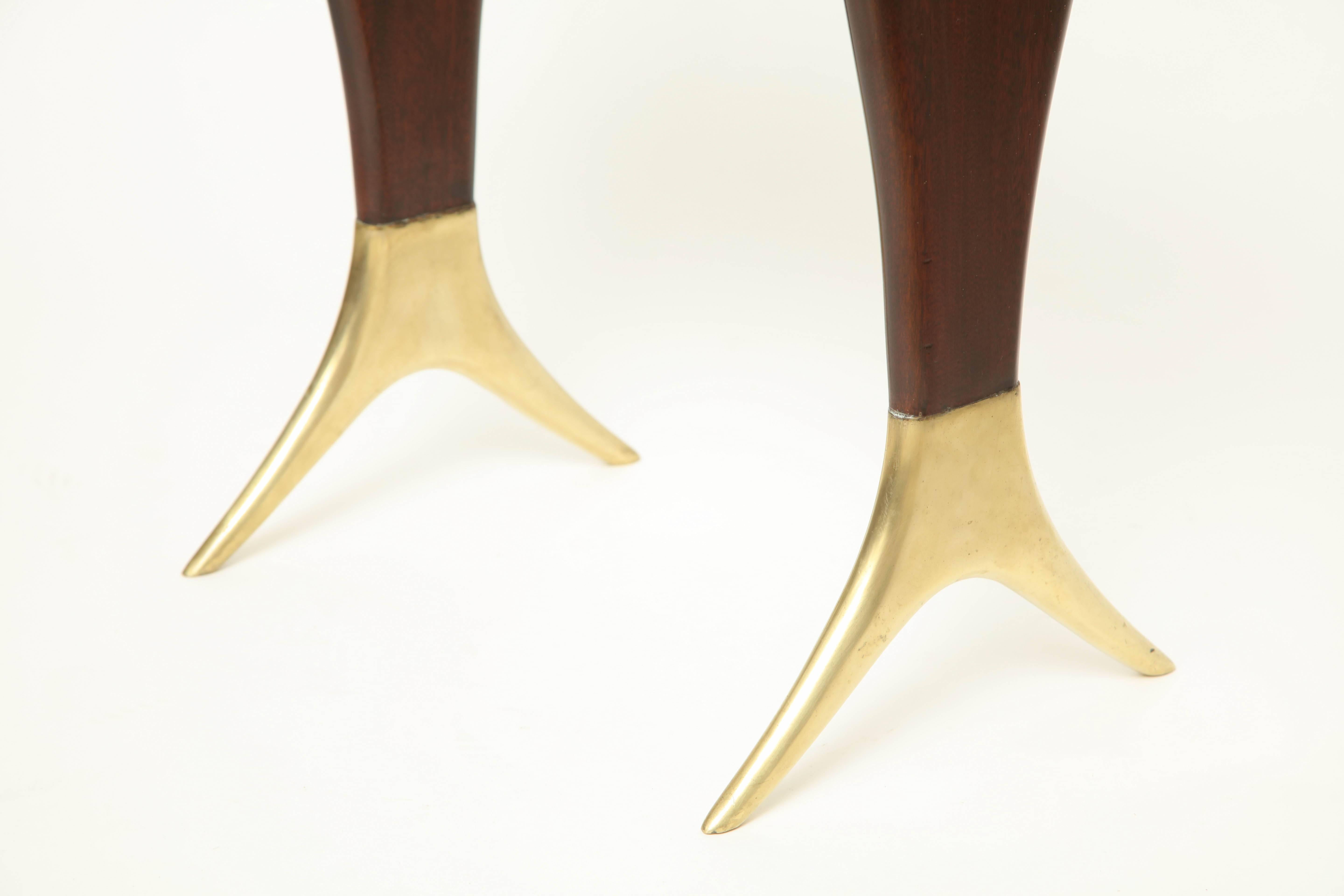 Italian Mid-Century Wood and Brass Side or Cocktail Table Designed by Cesare Lacca