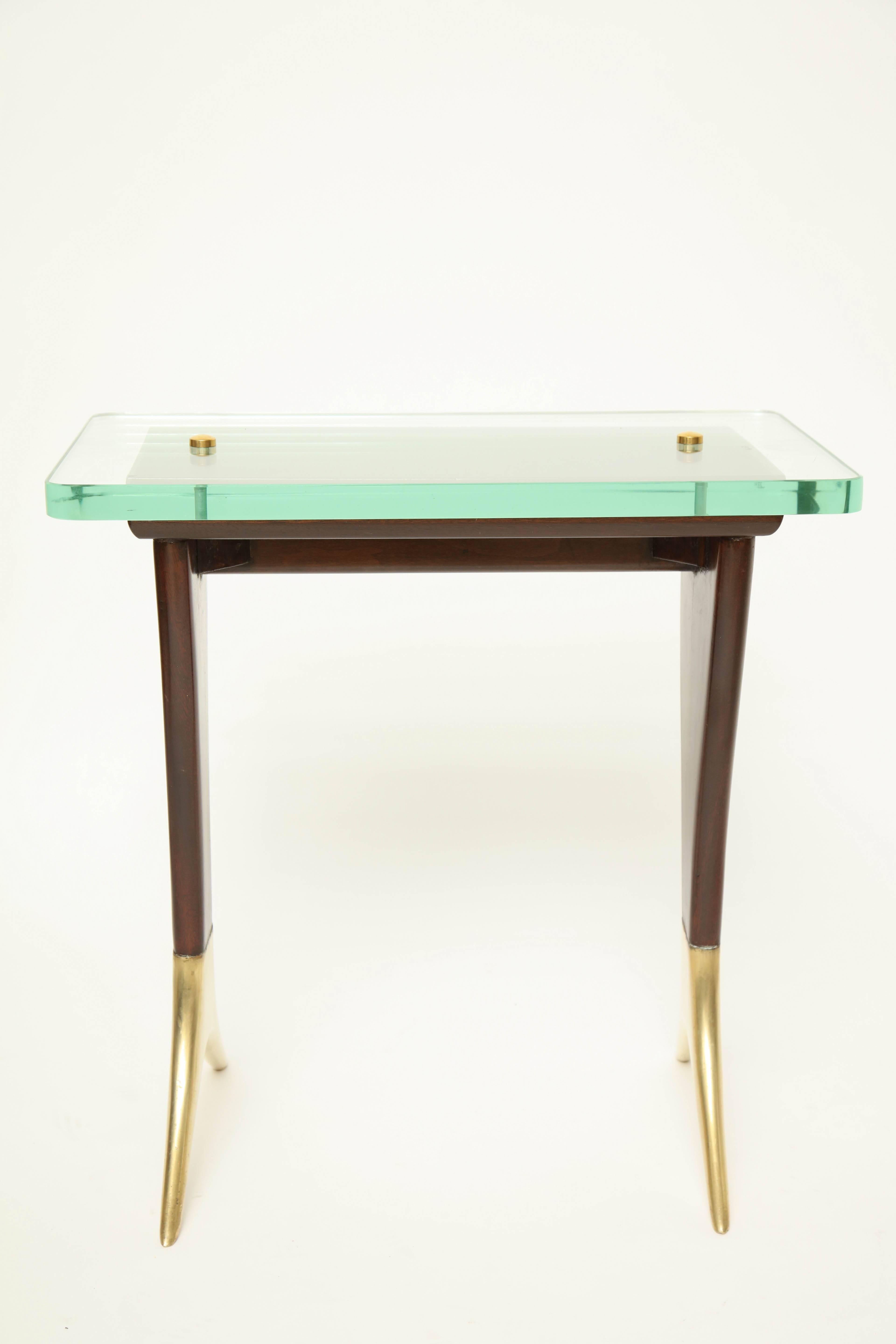 Mid-Century Wood and Brass Side or Cocktail Table Designed by Cesare Lacca 1