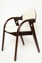 Set of Four Mid-Century Modern Dark Wood Chairs with Upholstered Seats