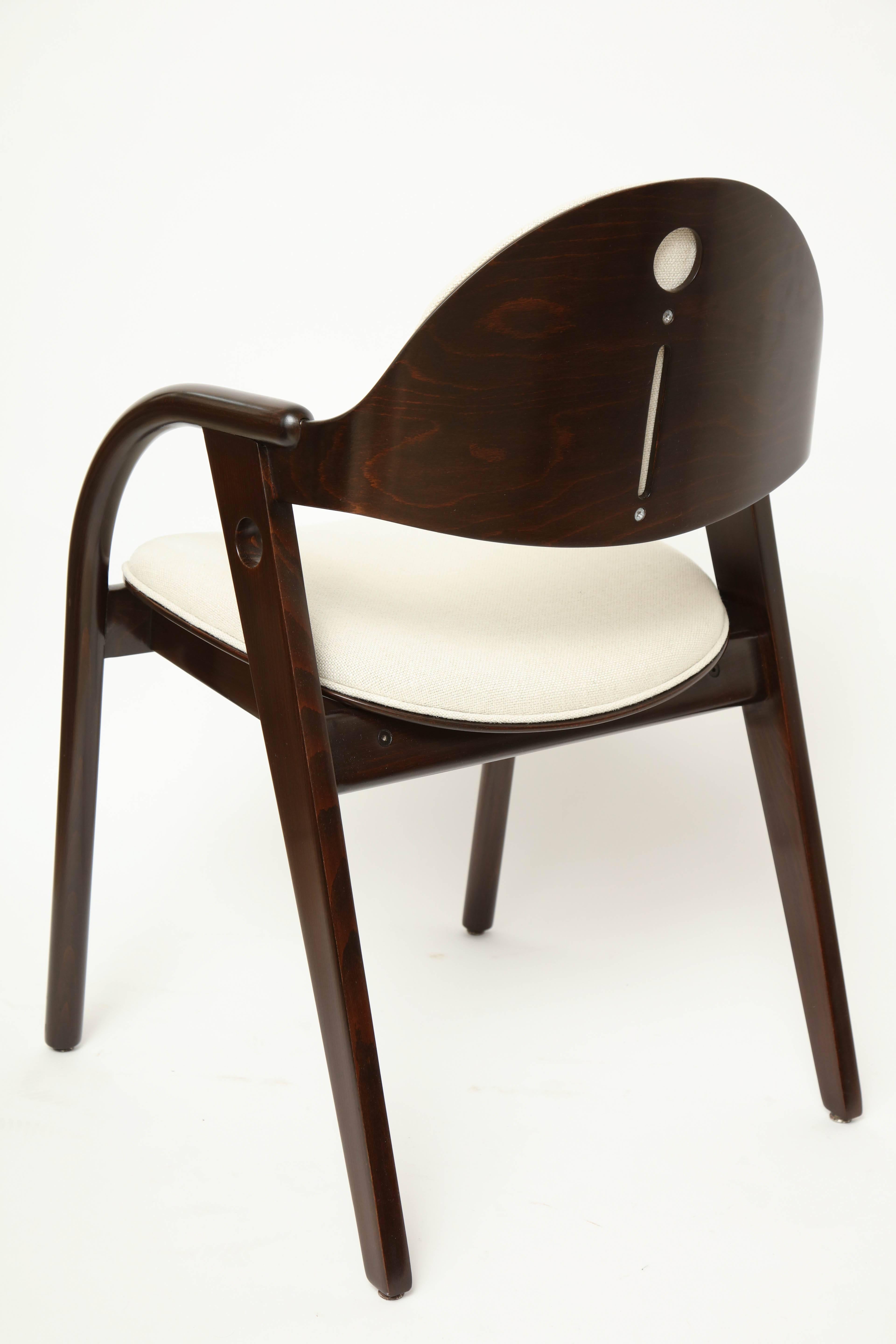 Mid-20th Century Set of Four Mid-Century Modern Dark Wood Chairs with Upholstered Seats For Sale