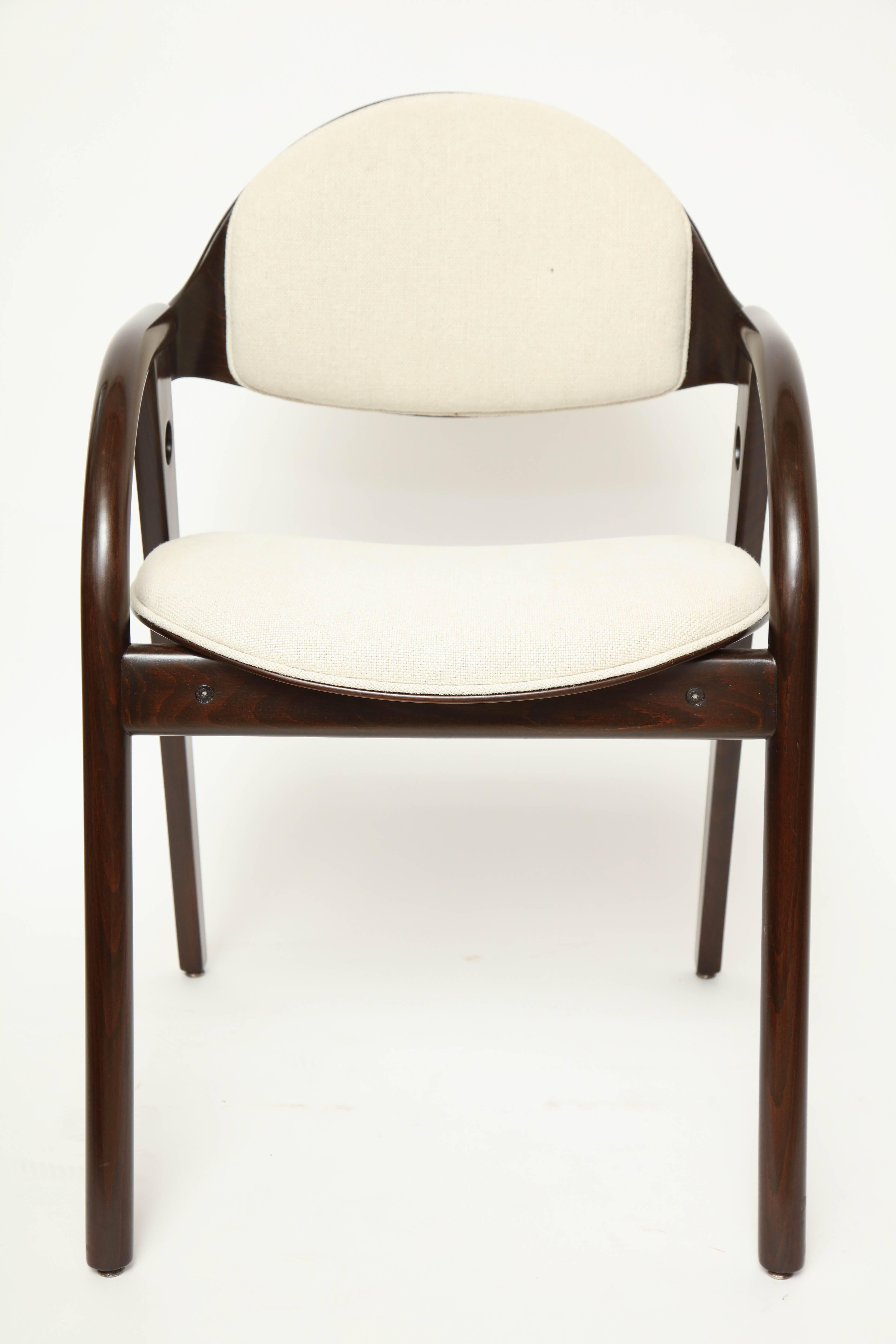 Set of Four Mid-Century Modern Dark Wood Chairs with Upholstered Seats For Sale 2