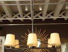 Rectangular Six-Arm Iron Chandelier with Parchment Shades, Spain, circa 1970s