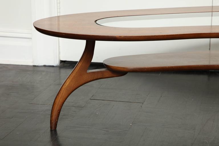 Kidney Shaped Two Tiered Walnut And Glass Coffee Table For