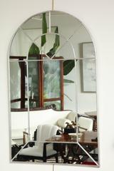 Pair of Mid-Century Rectangular Silver Mirrors Sunburst Round Tops