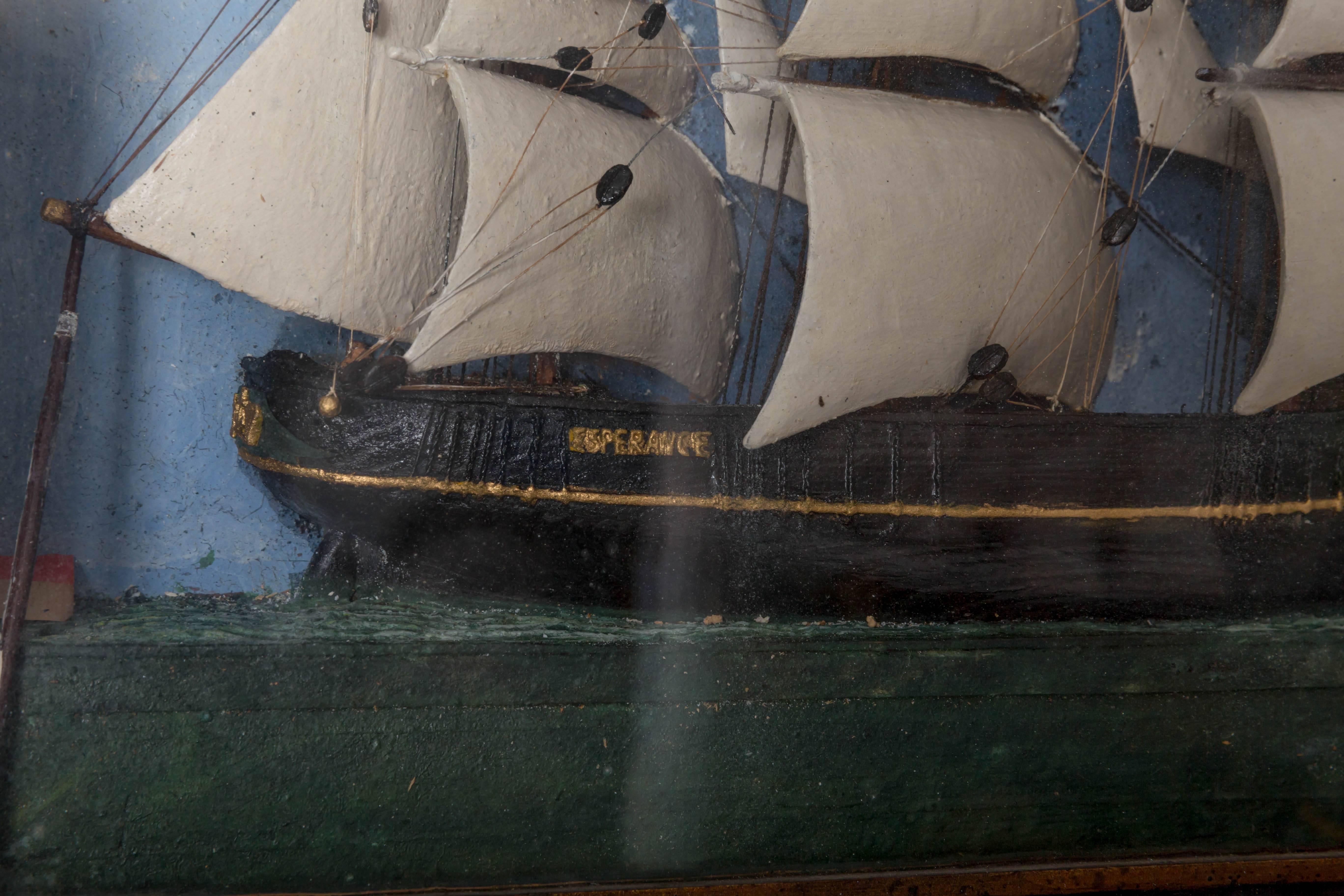 Wood 19th Century French Ship Diorama
