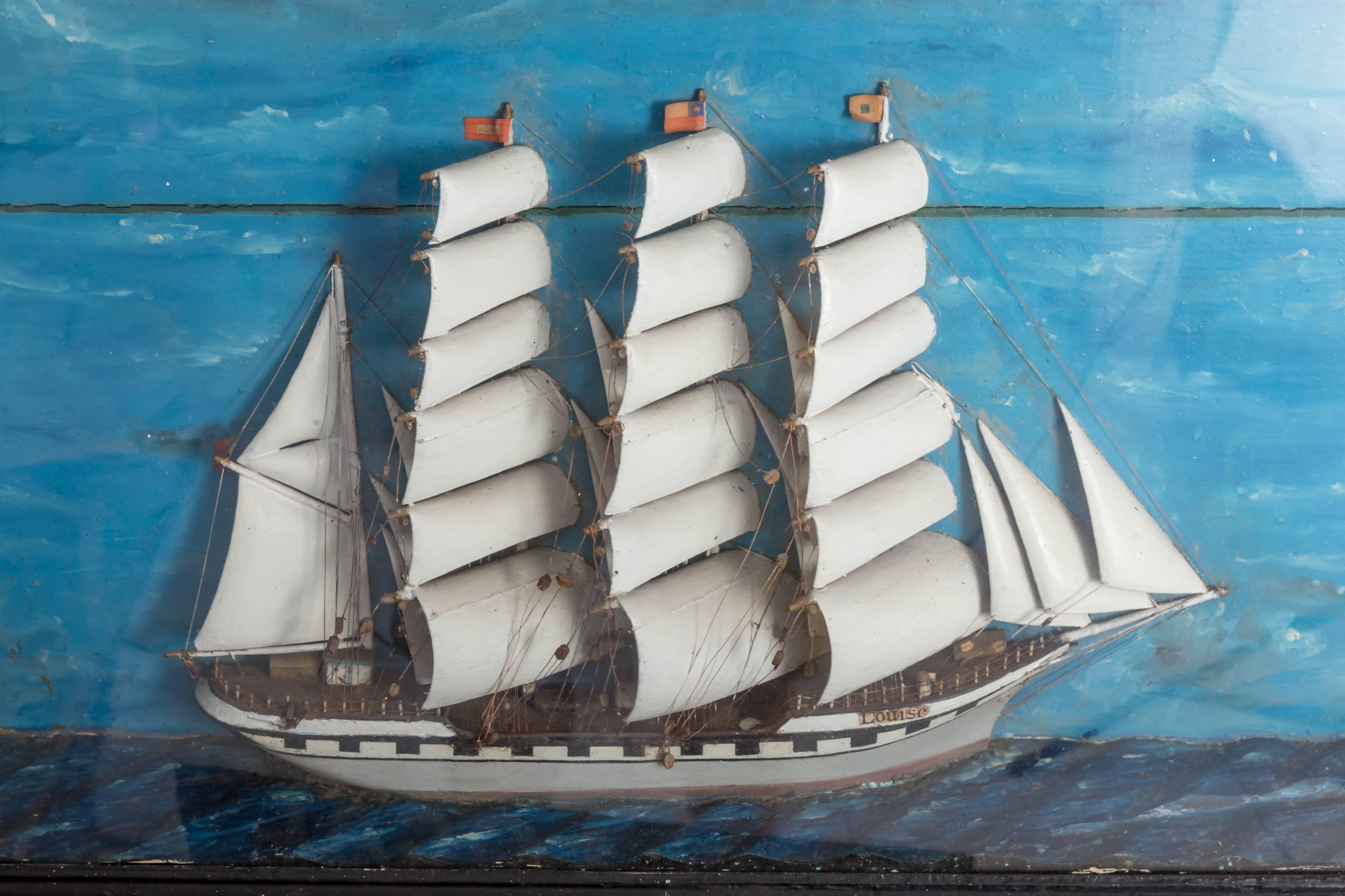 19th Century French Ship Diorama 'Louise' Shadow Box In Good Condition In New York City, NY