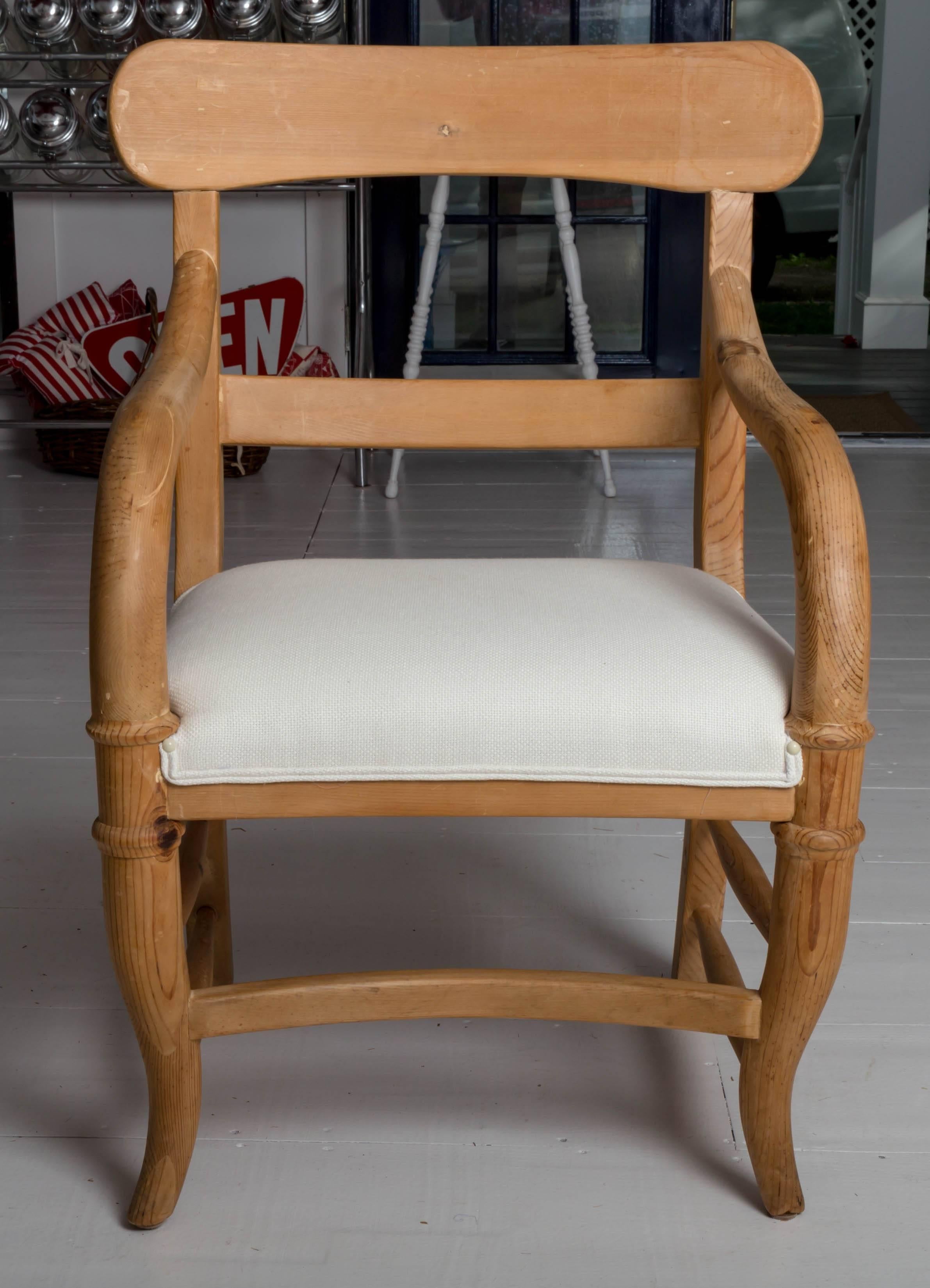 A wonderful rustic and sophisticated pair of pine chairs. Photographed in several different settings in the Michael Taylor book. Newly upholstered in linen.

place of origin
Mexico
date of manufacture
1970

dimensions
38.5 in. H x 21.5 in. W x 23.5