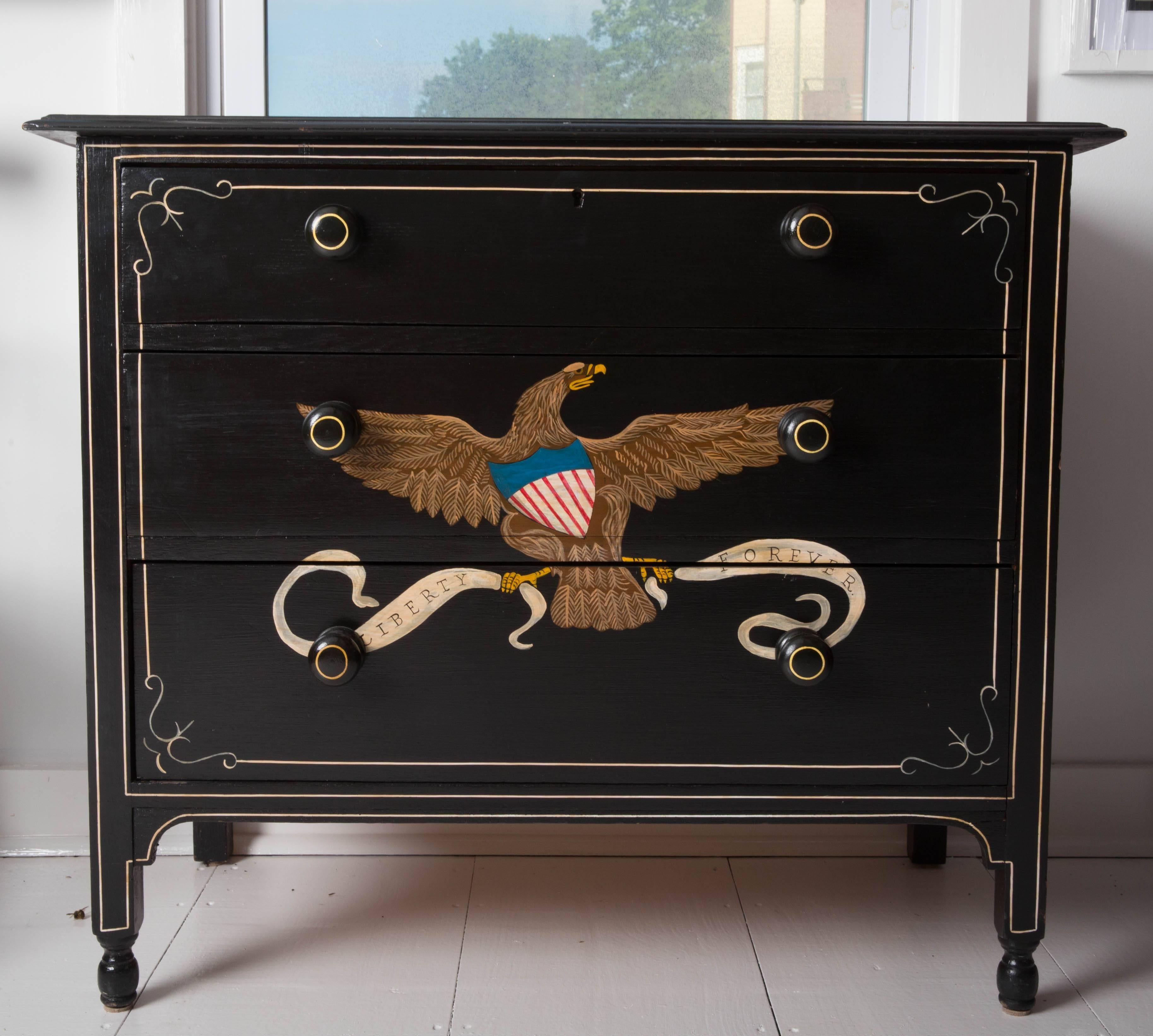 English Hand-Painted Nautical/Eagle Chest of Drawers