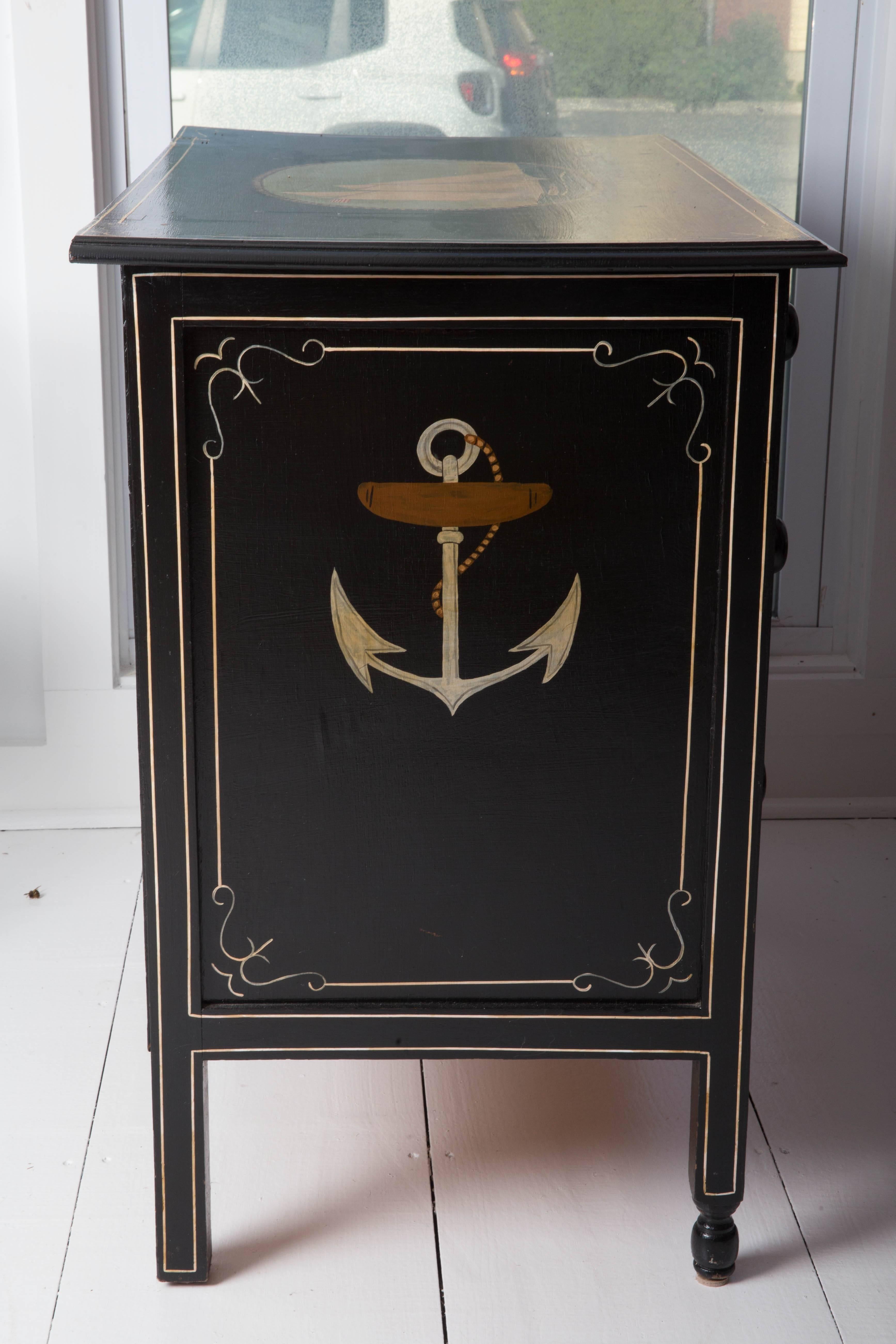 Wood Hand-Painted Nautical/Eagle Chest of Drawers