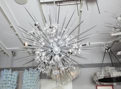 Glamorous Custom Austrian Crystal and Polished Nickel Spiked Sputnik Chandelier