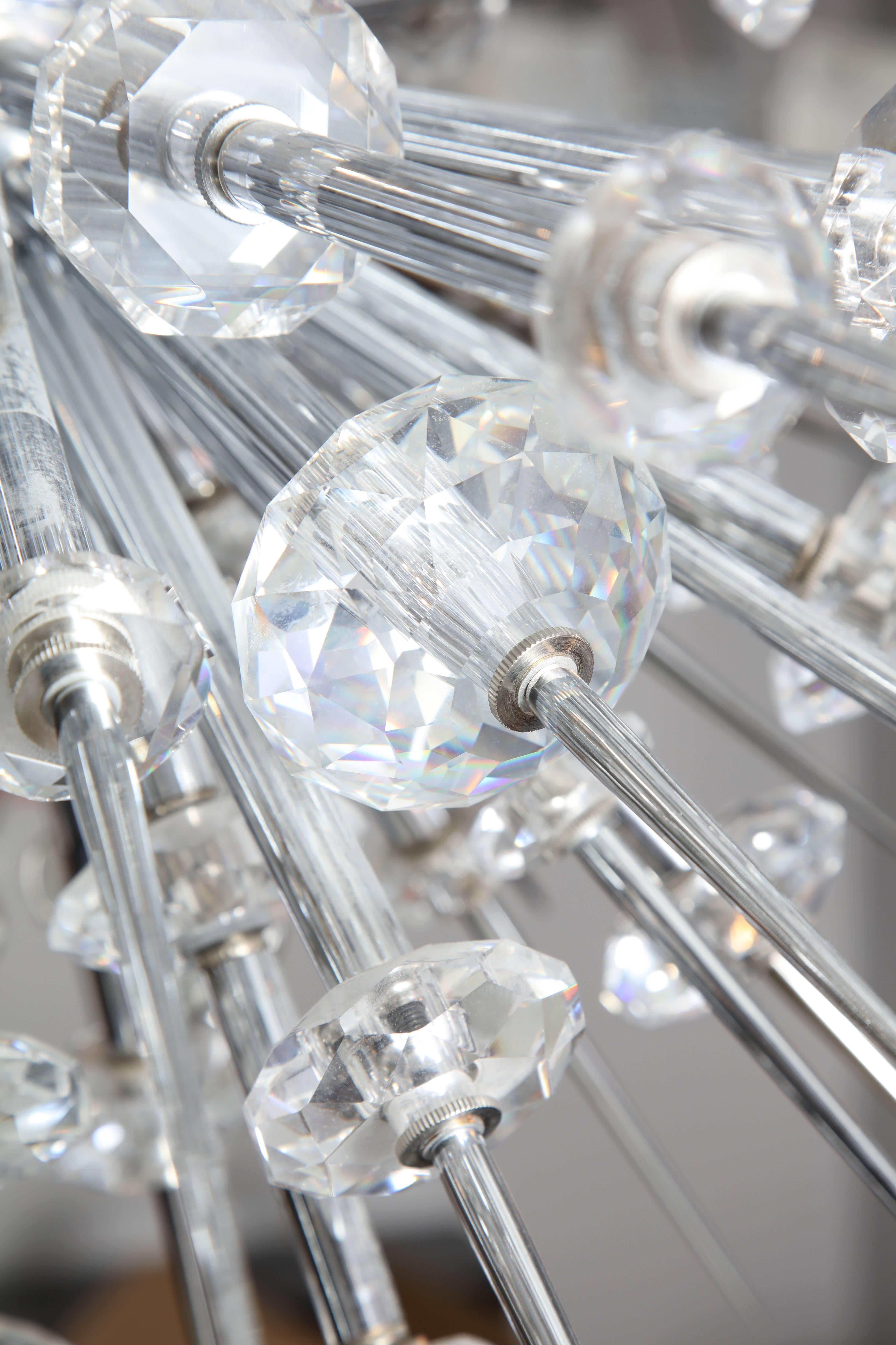 American Glamorous Custom Austrian Crystal and Polished Nickel Spiked Sputnik Chandelier For Sale