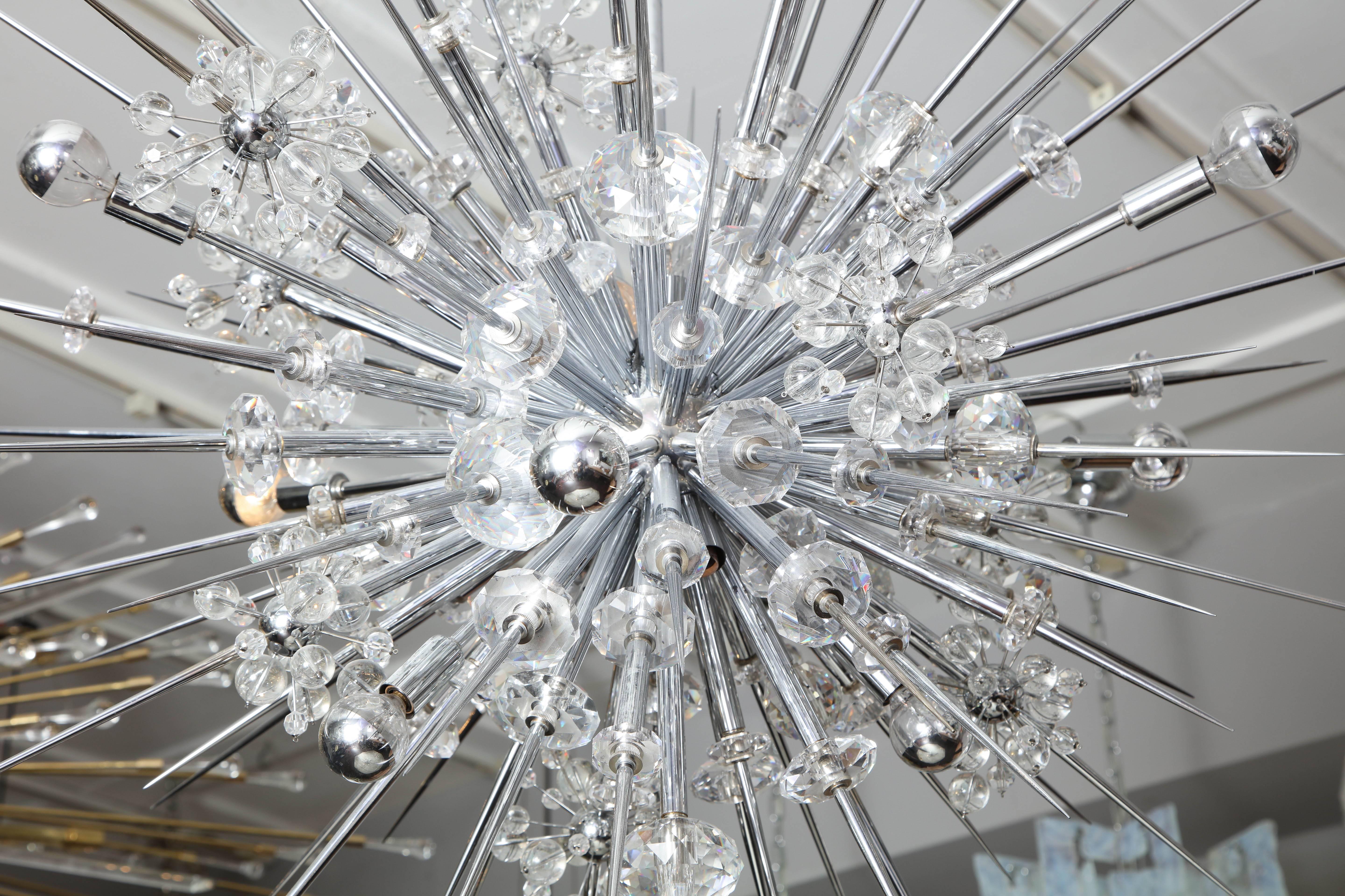 Contemporary Glamorous Custom Austrian Crystal and Polished Nickel Spiked Sputnik Chandelier For Sale