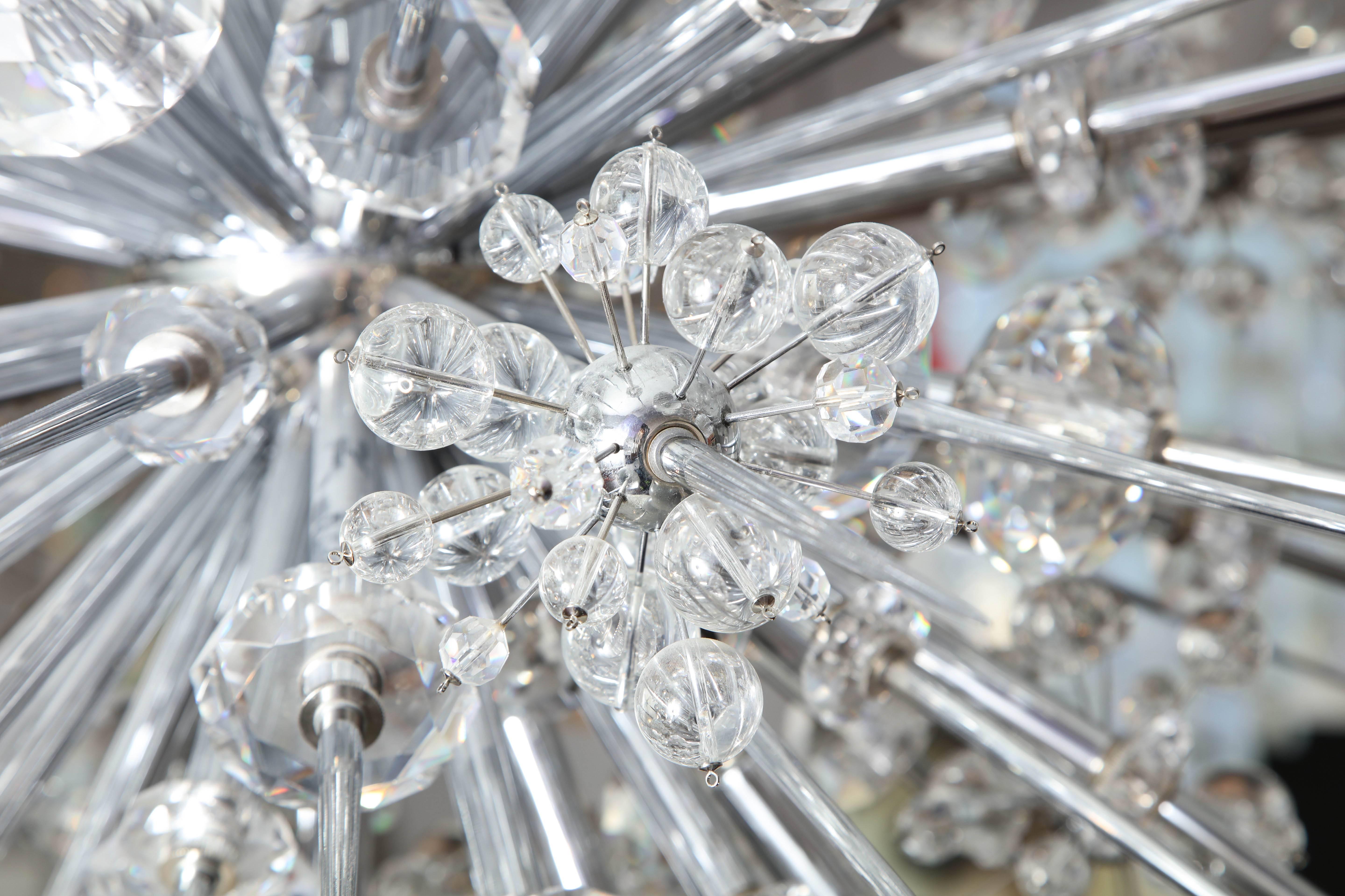 Glamorous Custom Austrian Crystal and Polished Nickel Spiked Sputnik Chandelier For Sale 3