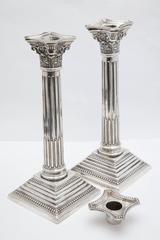 Tall Pair of Sterling Silver Neoclassical Corinthian Column Candlesticks