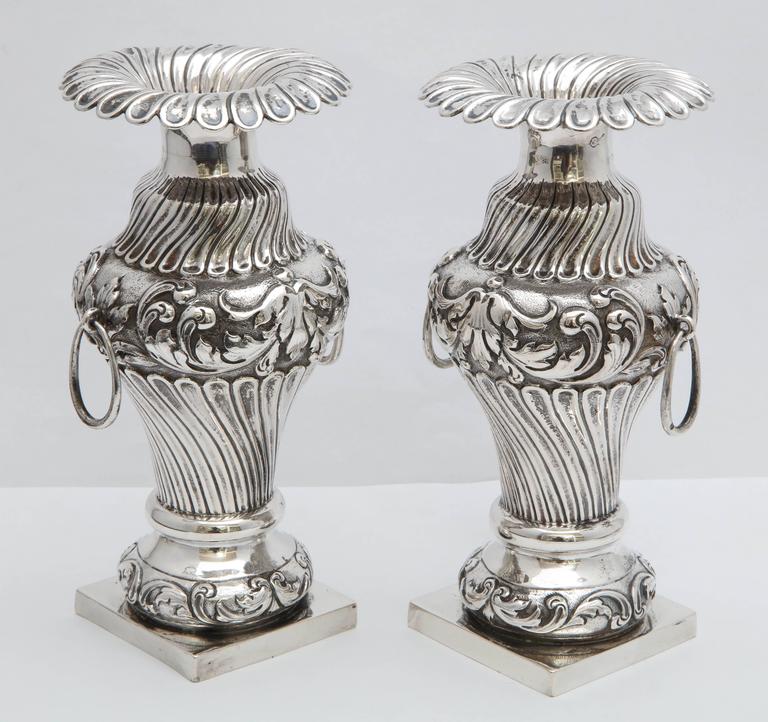 Pair of Continental Silver '.800' Dutch Victorian Bud Vases For Sale at