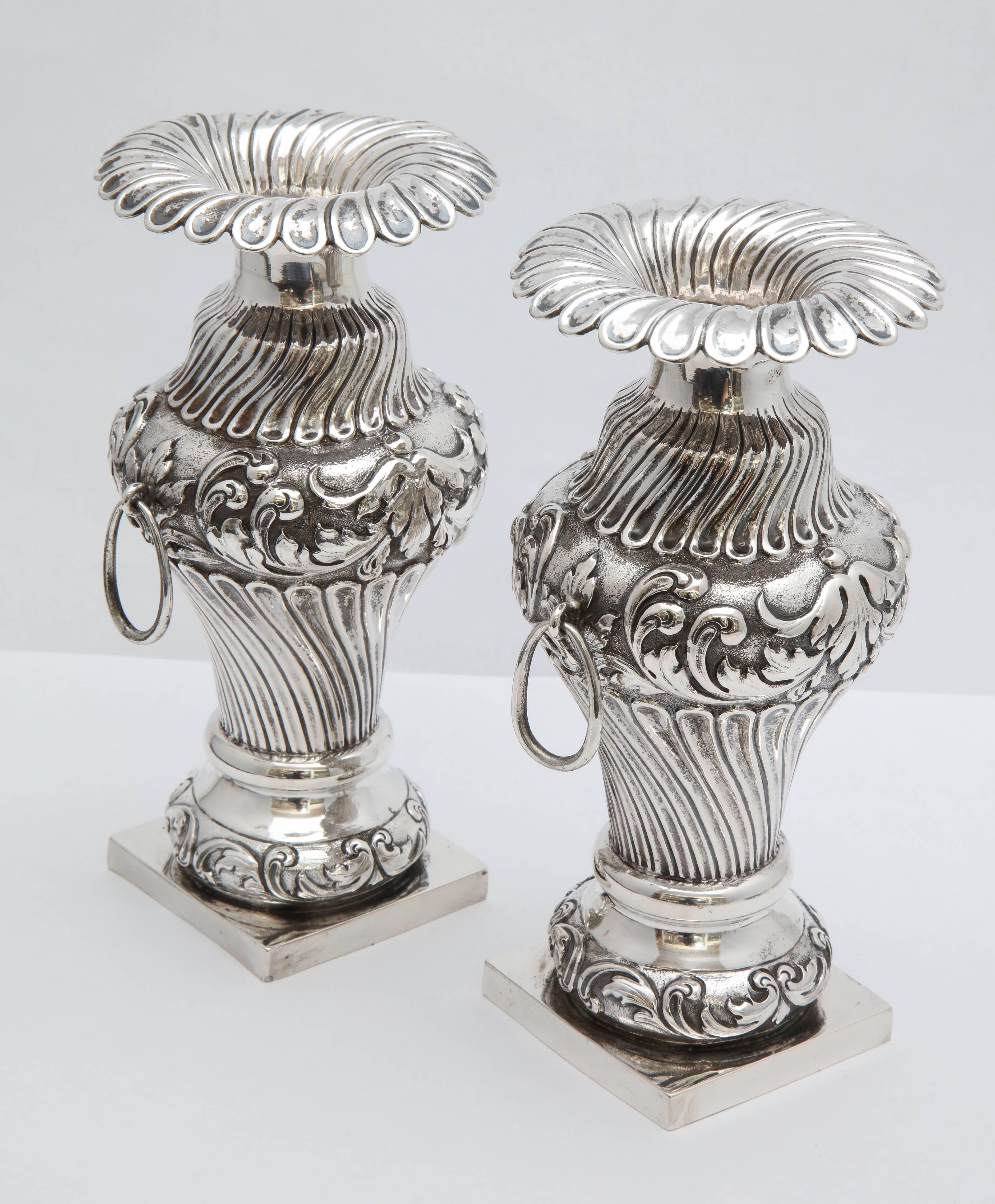 Pair of Continental Silver (.800) Dutch Victorian Vases In Good Condition In New York, NY