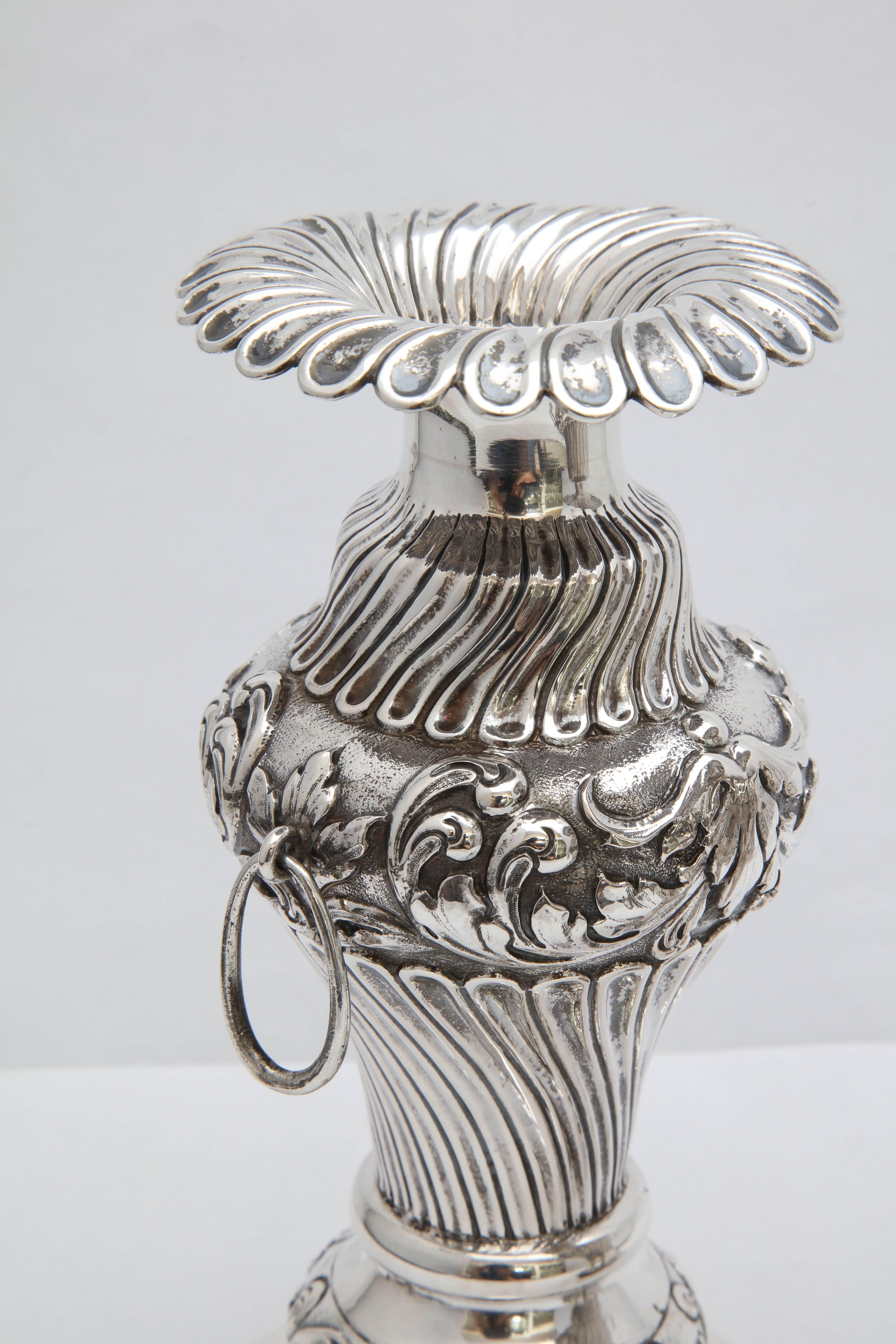 Late 19th Century Pair of Continental Silver (.800) Dutch Victorian Vases