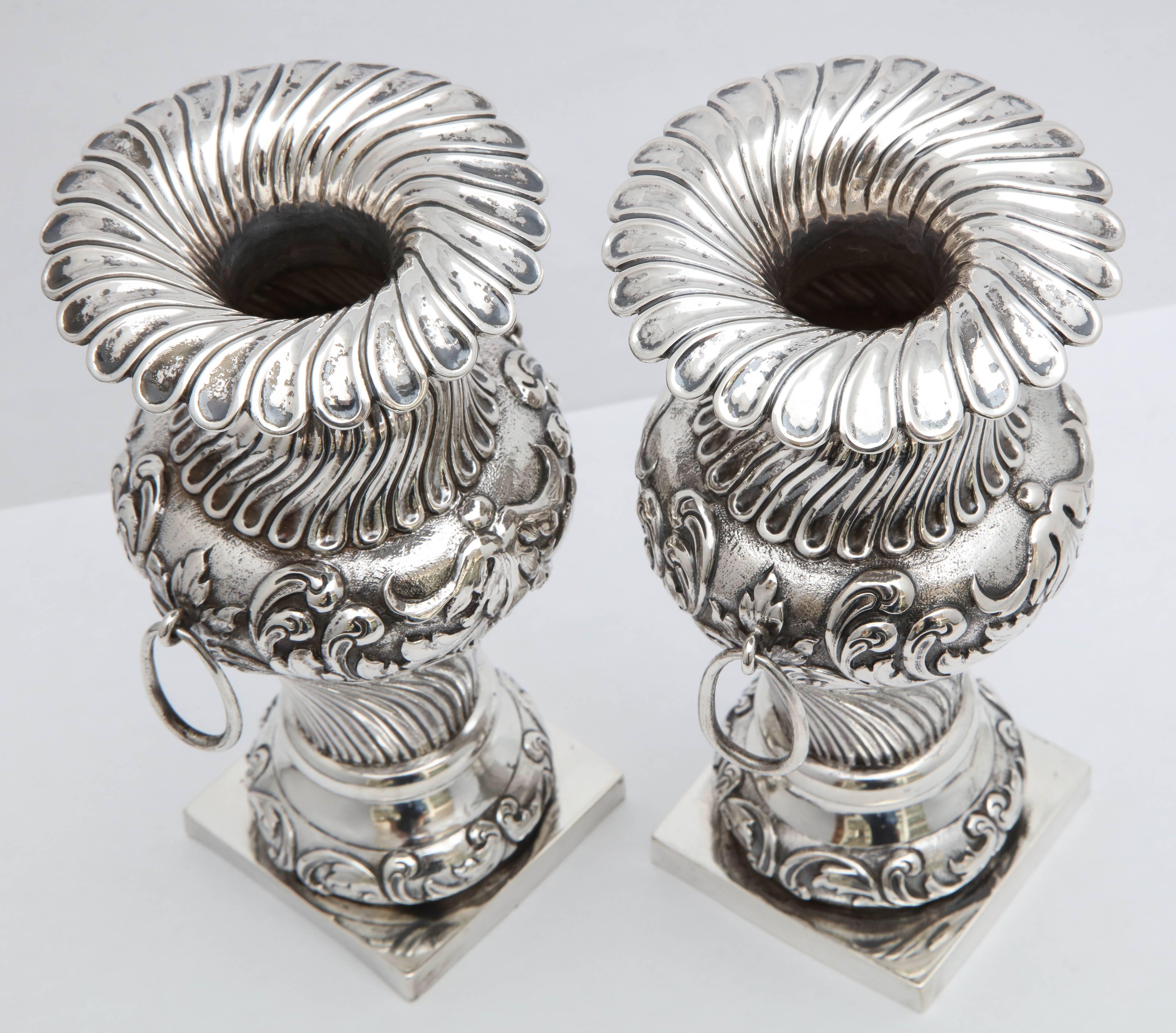 Pair of Continental Silver (.800) Dutch Victorian Vases 1