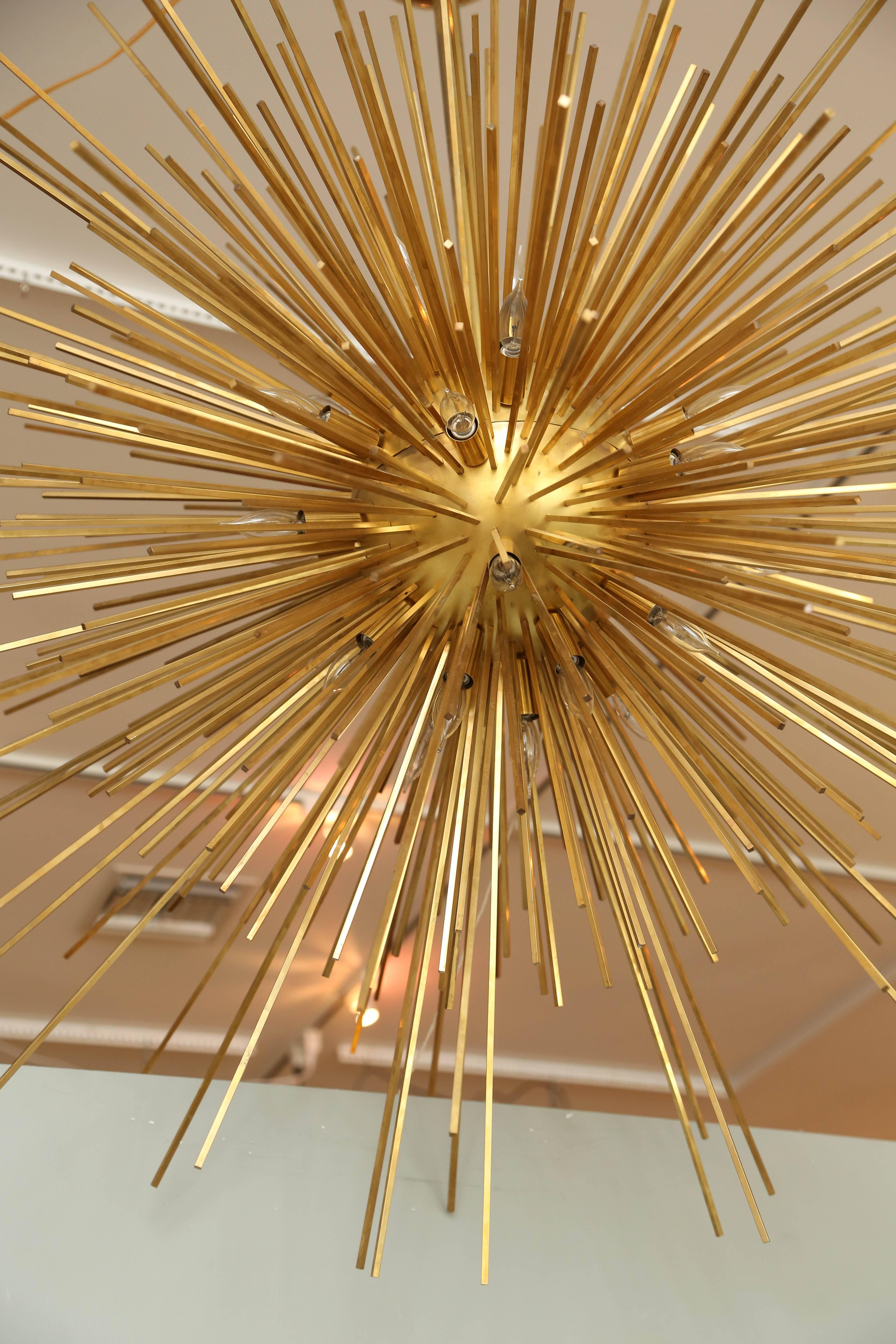 Mid-Century Modern Monumental Brass Sputnik Pendant Light Chandelier