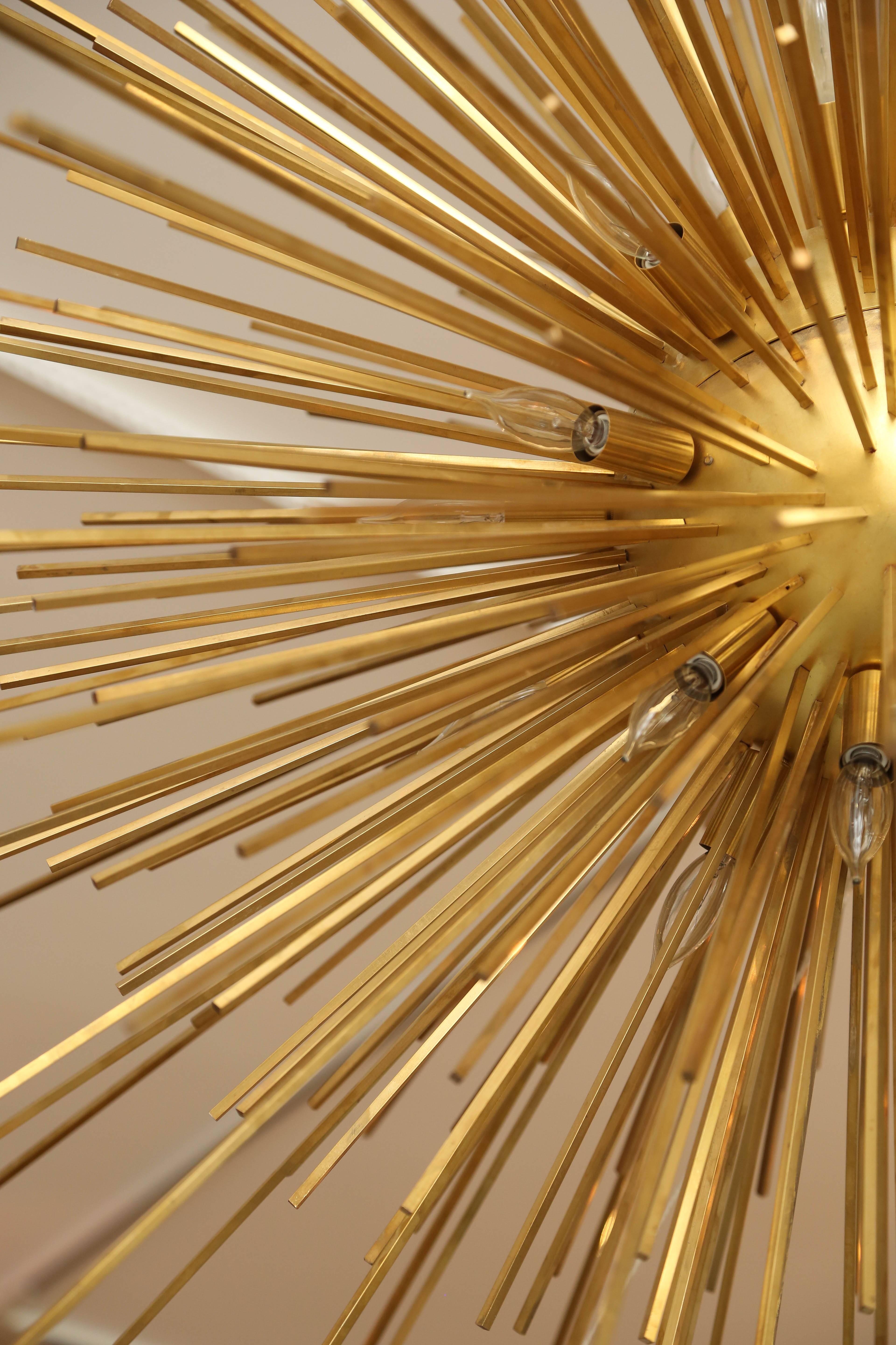 Italian Monumental Brass Sputnik Pendant Light Chandelier