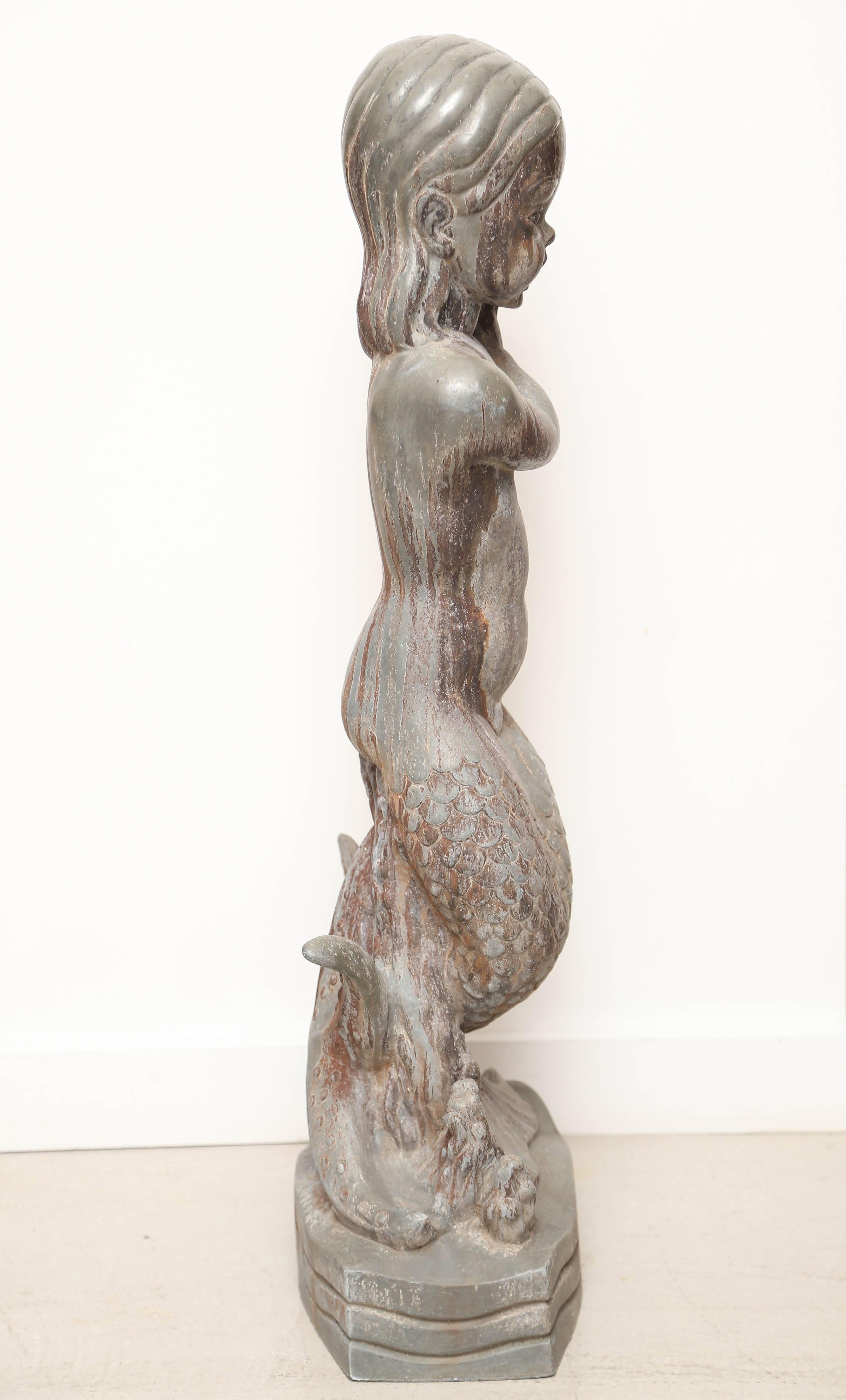 Mid-20th Century Art Deco Cast Lead Mermaid Sculpture by Wheeler Williams