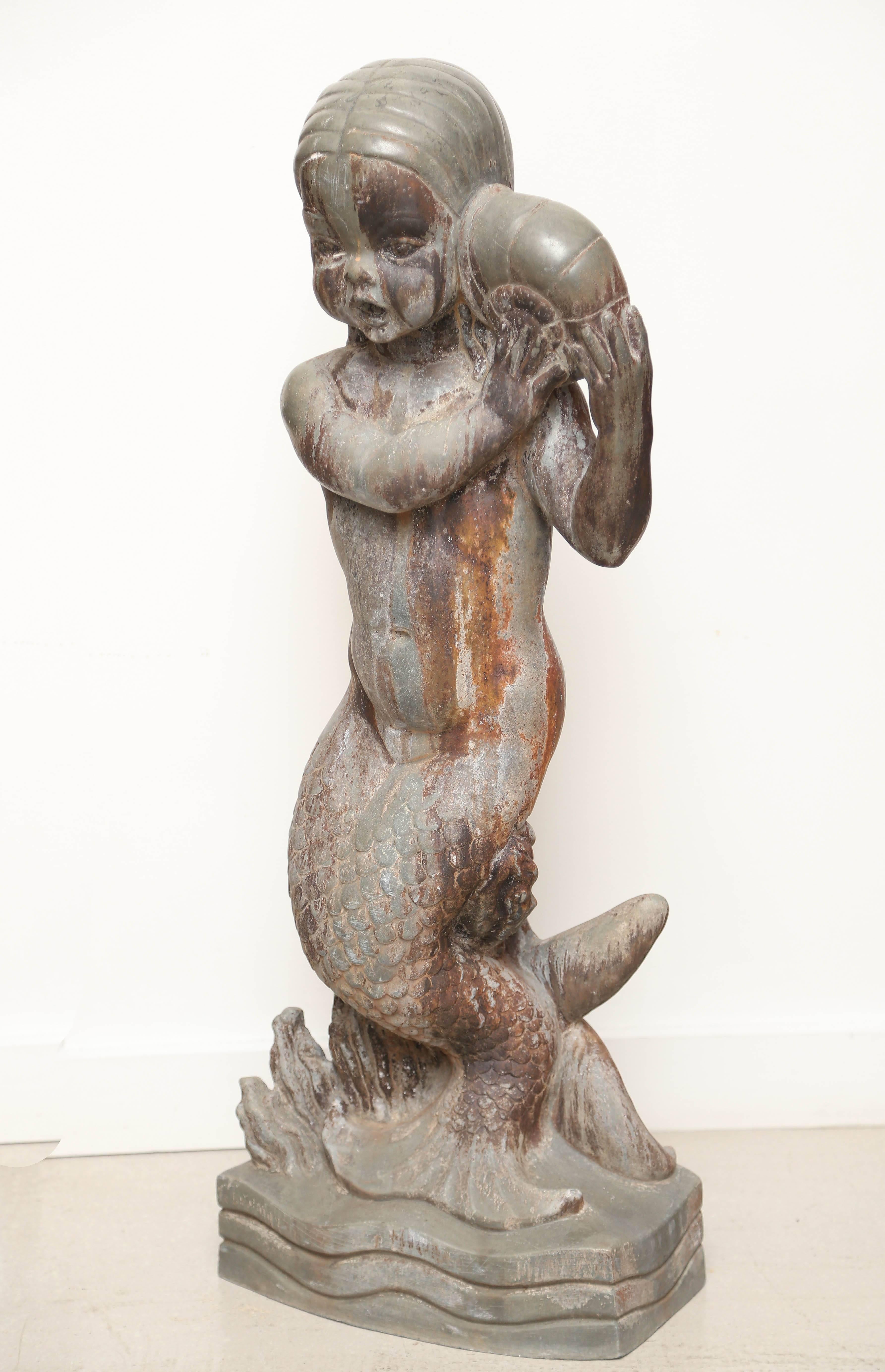 Art Deco Cast Lead Mermaid Sculpture by Wheeler Williams 3