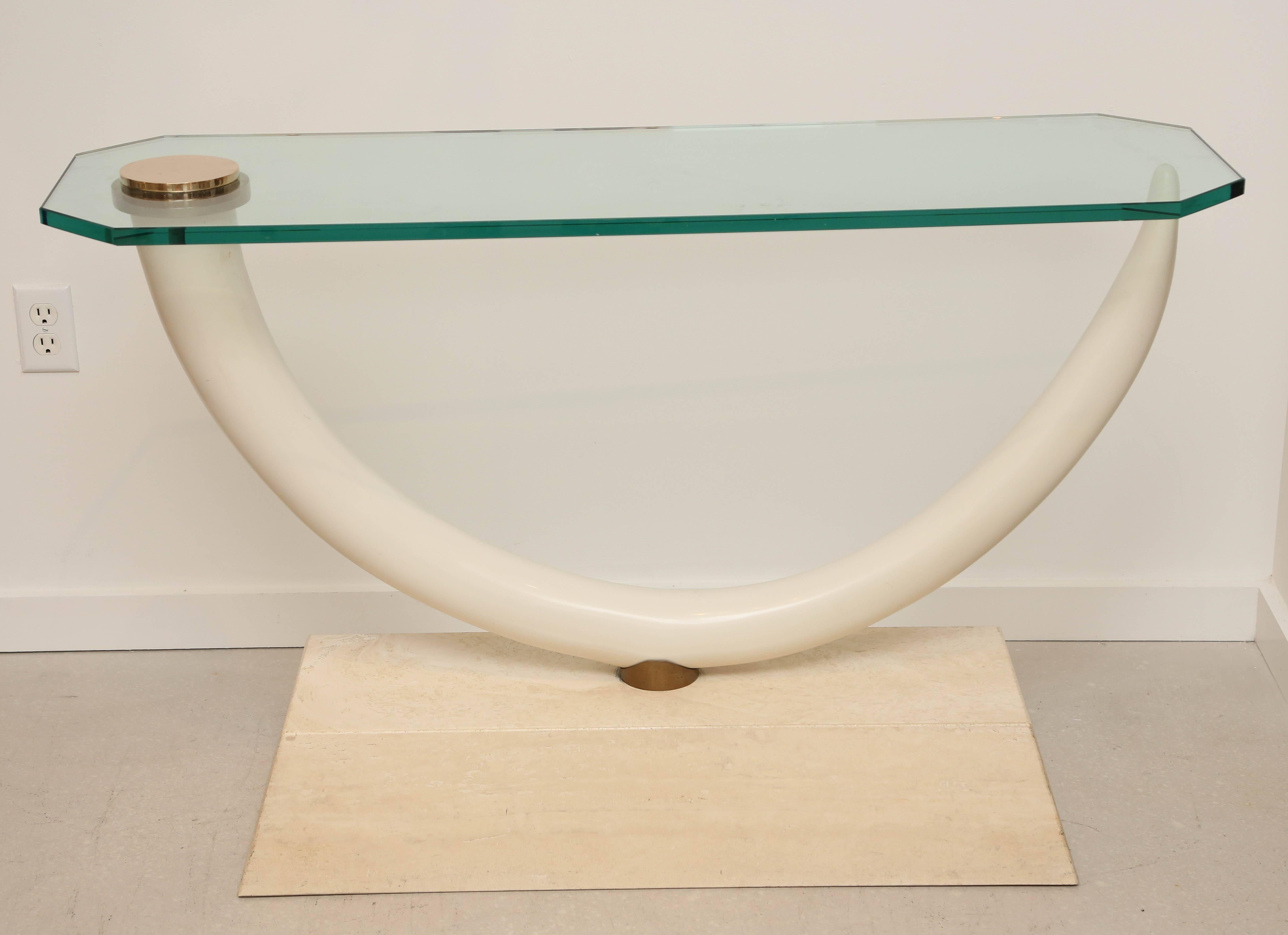 Mid-Century Modern Tusk and Glass Console Table For Sale