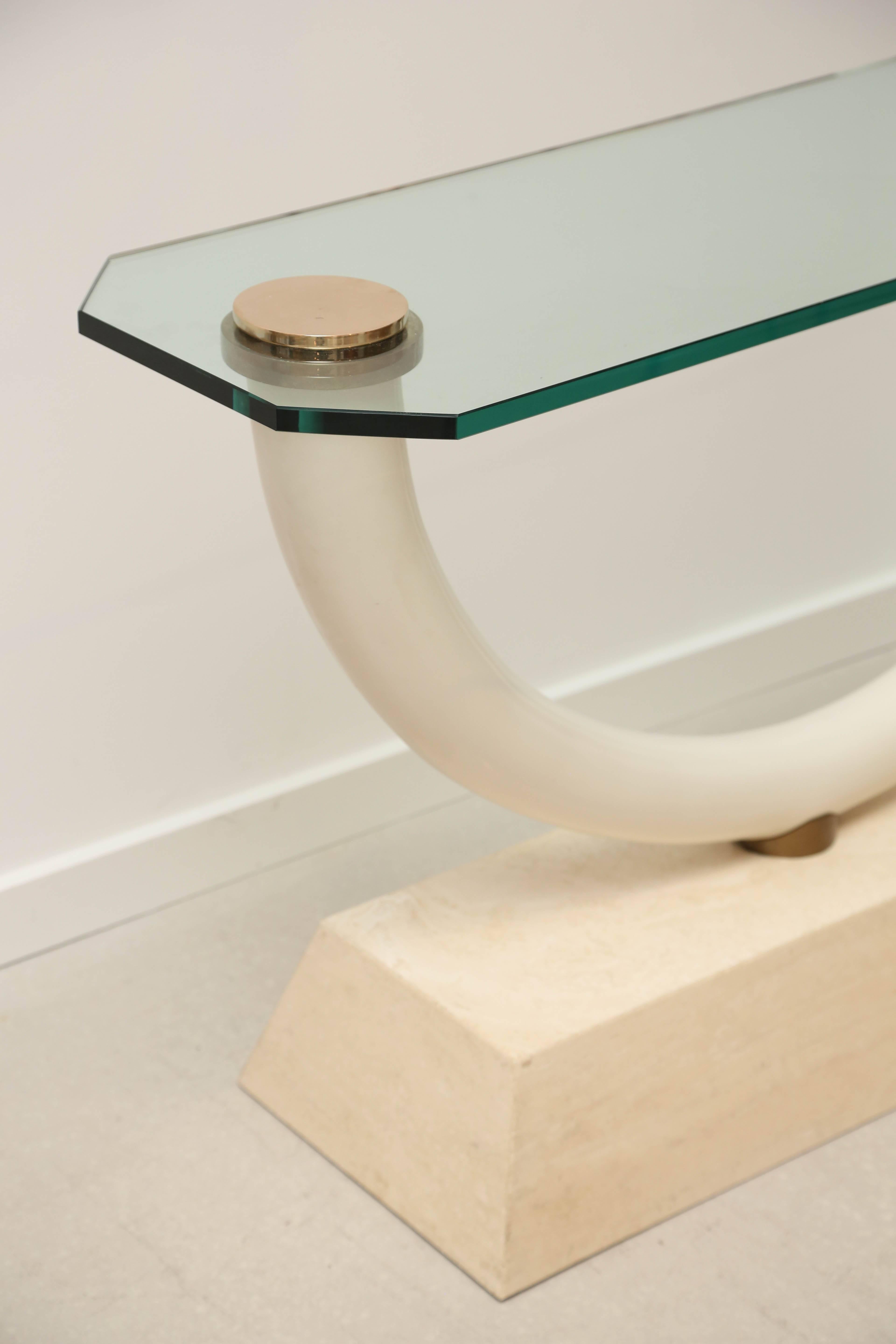 American Tusk and Glass Console Table For Sale