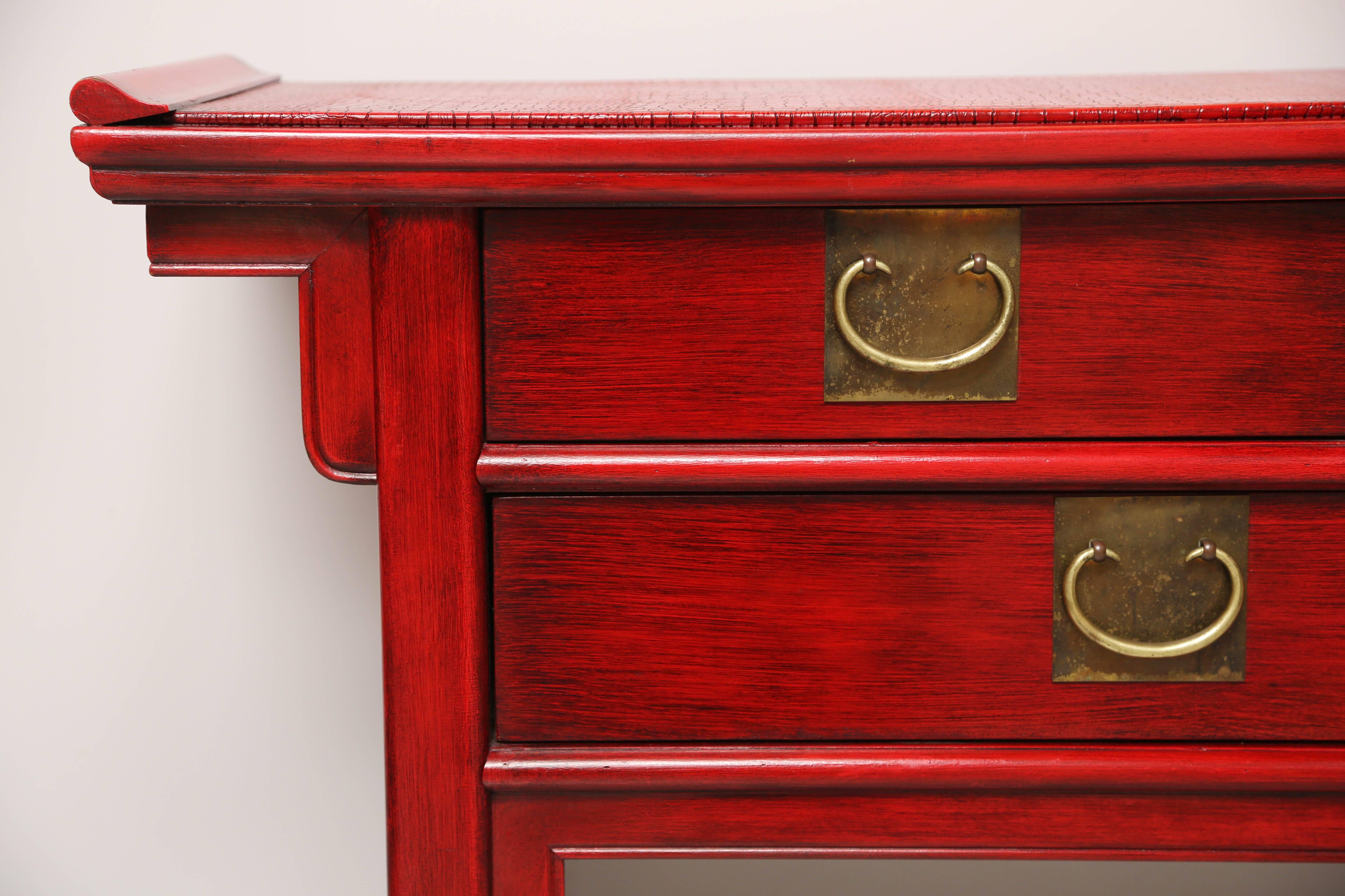 SALE!  SALE !SALE!  RED CONSOLE WITH FAUX SKIN oriental style  midcentury origin For Sale 1