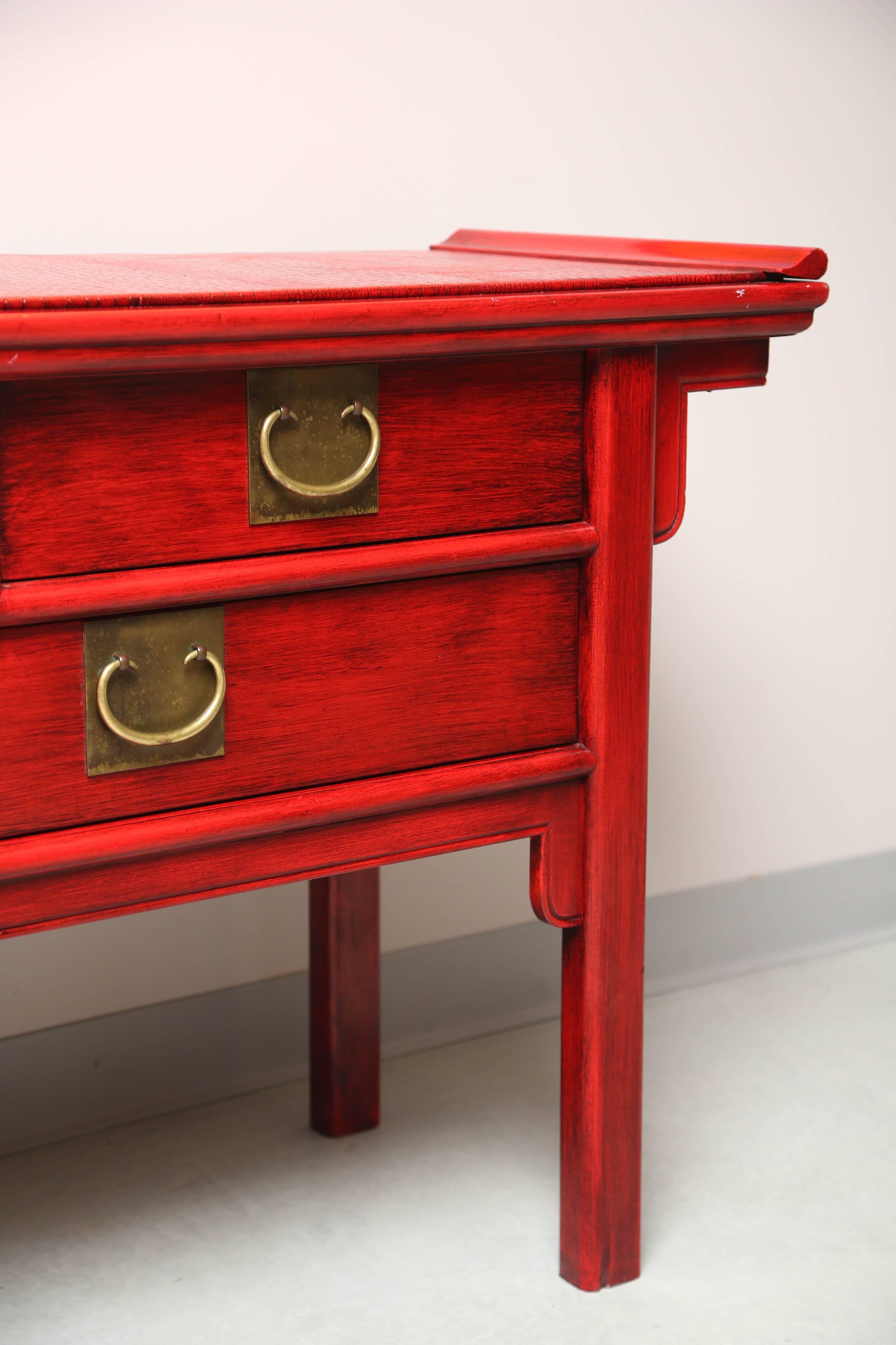 SALE!  SALE !SALE!  RED CONSOLE WITH FAUX SKIN oriental style  midcentury origin For Sale 2