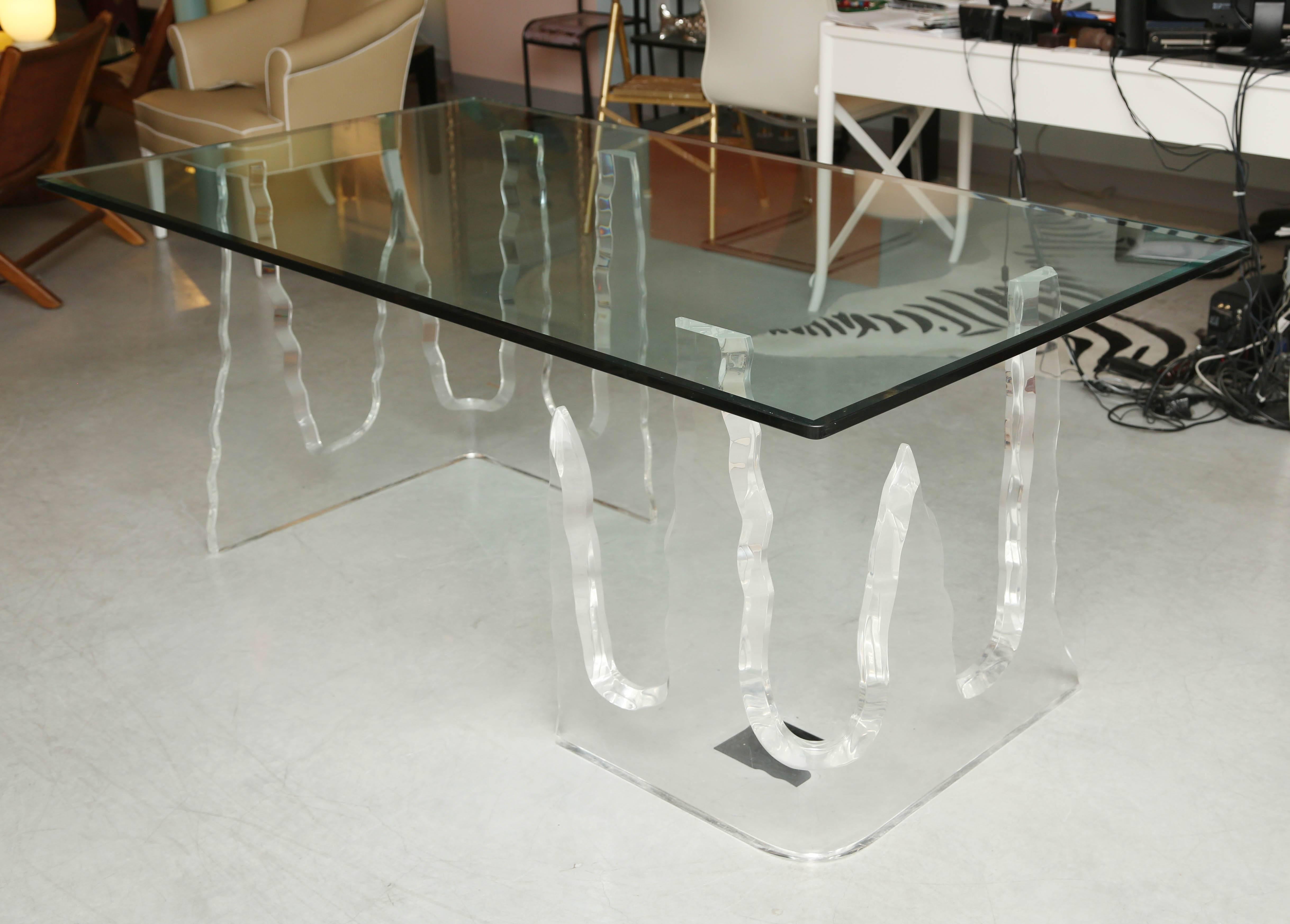 Lucite Dining Table or Executive Desk, Midcentury, Can Support Larger Glass Top In Excellent Condition In Miami, Miami Design District, FL