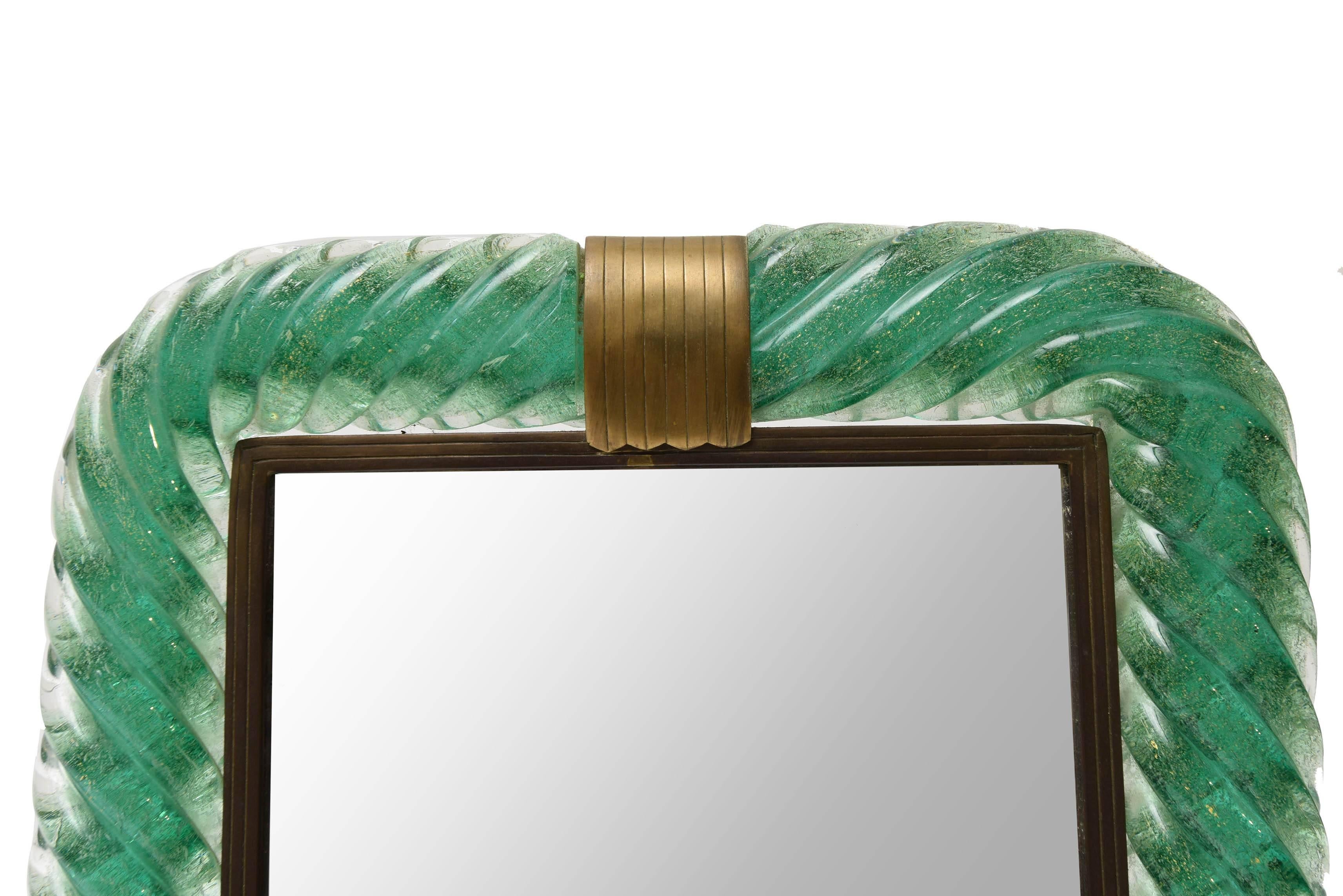 1930s, Venini Carlo Scarpa Table Mirror with Frame in Green Glass In Good Condition In Milan, IT
