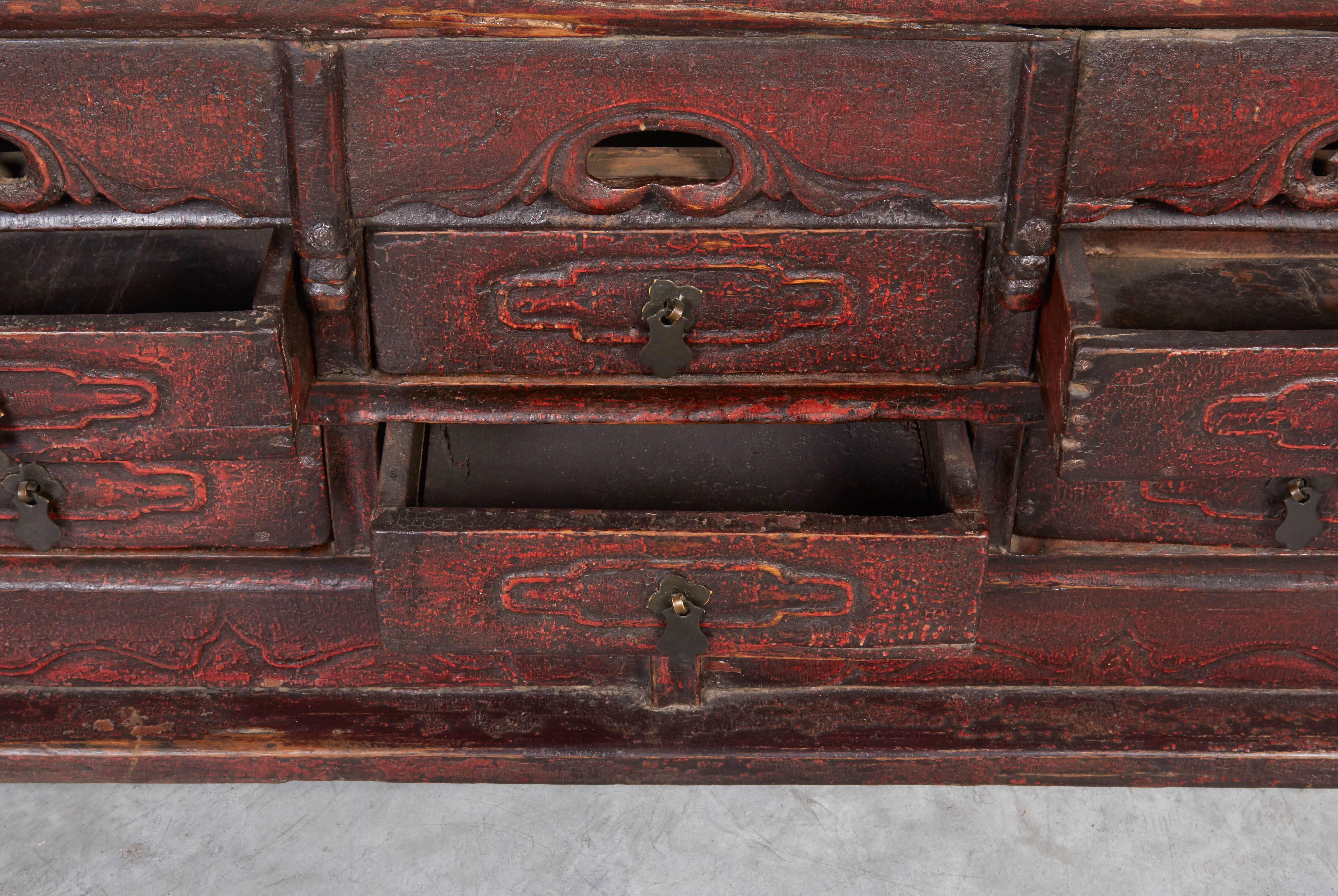 Small Antique Chinese Apothecary Cabinet, Great Patina In Good Condition In New York, NY