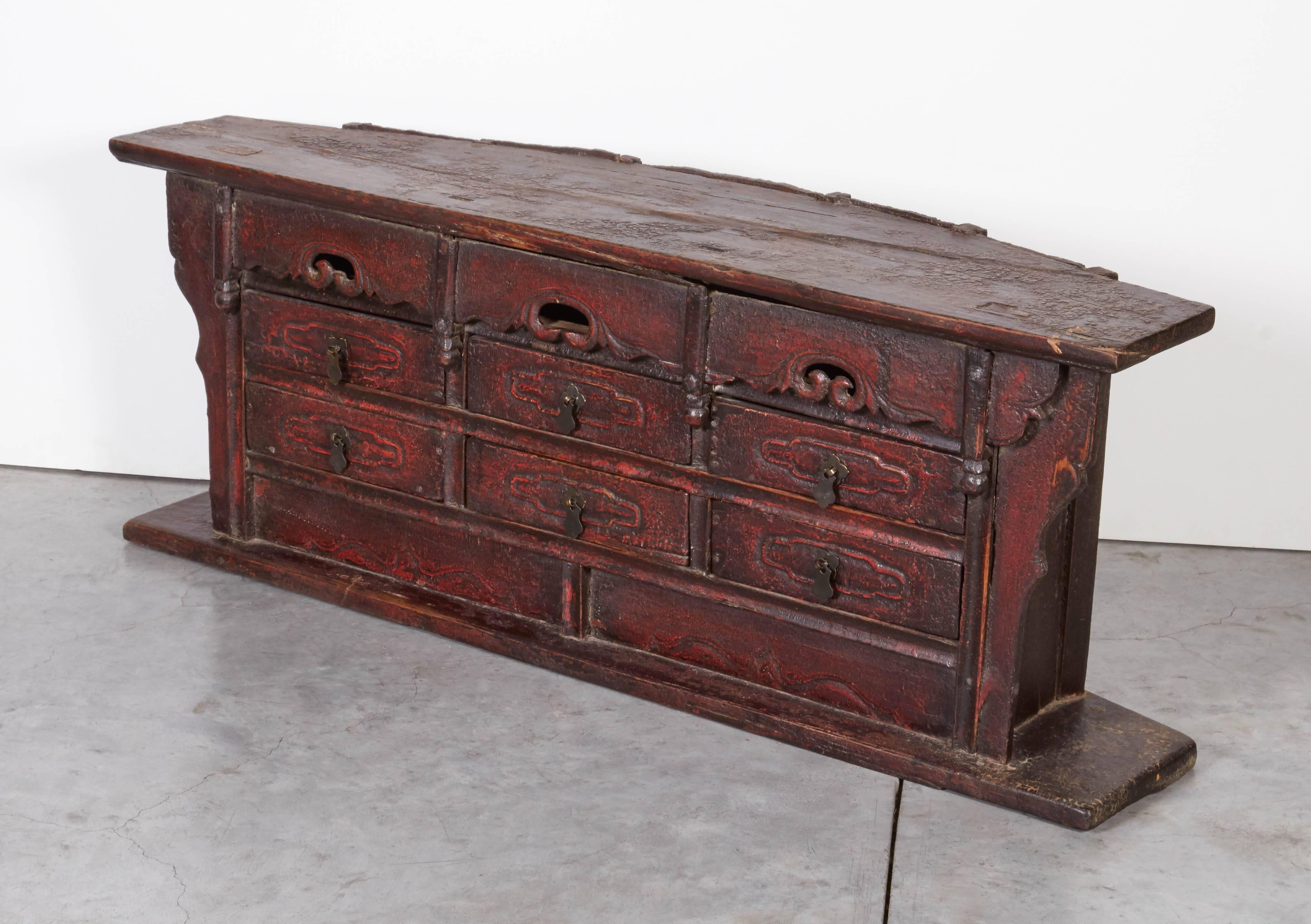 Elm Small Antique Chinese Apothecary Cabinet, Great Patina