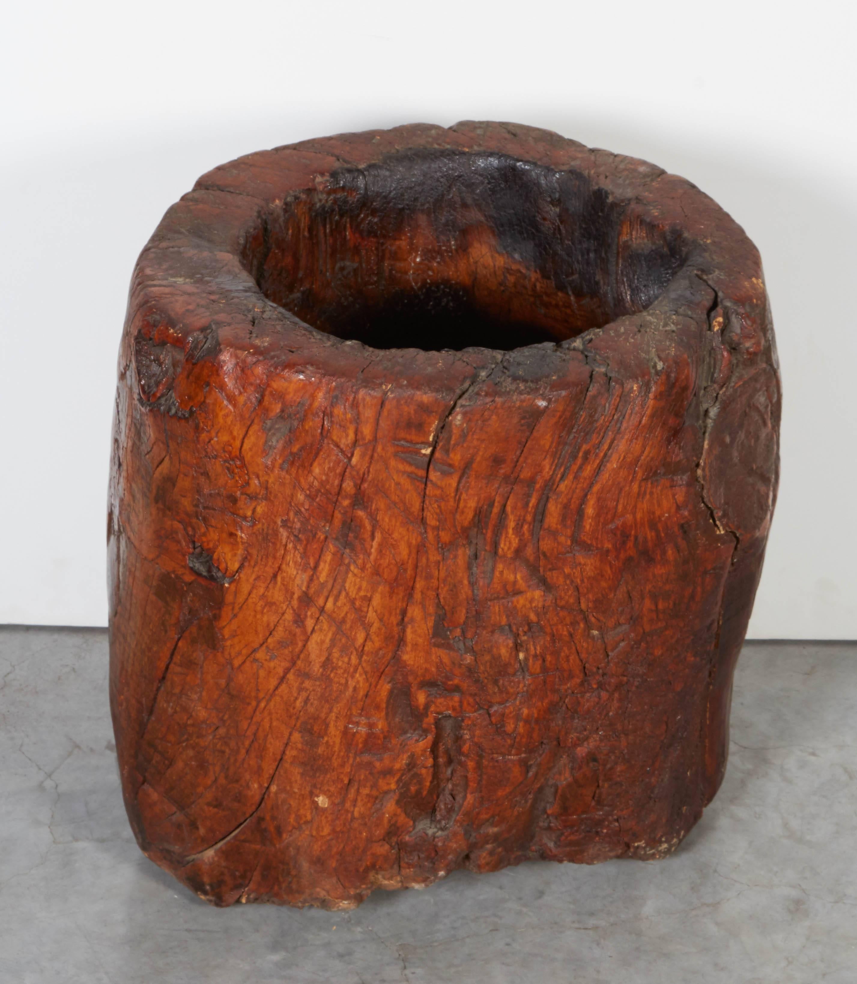 Unusually Large, Thick Walled Antique Burl Wood Mortar In Good Condition For Sale In New York, NY