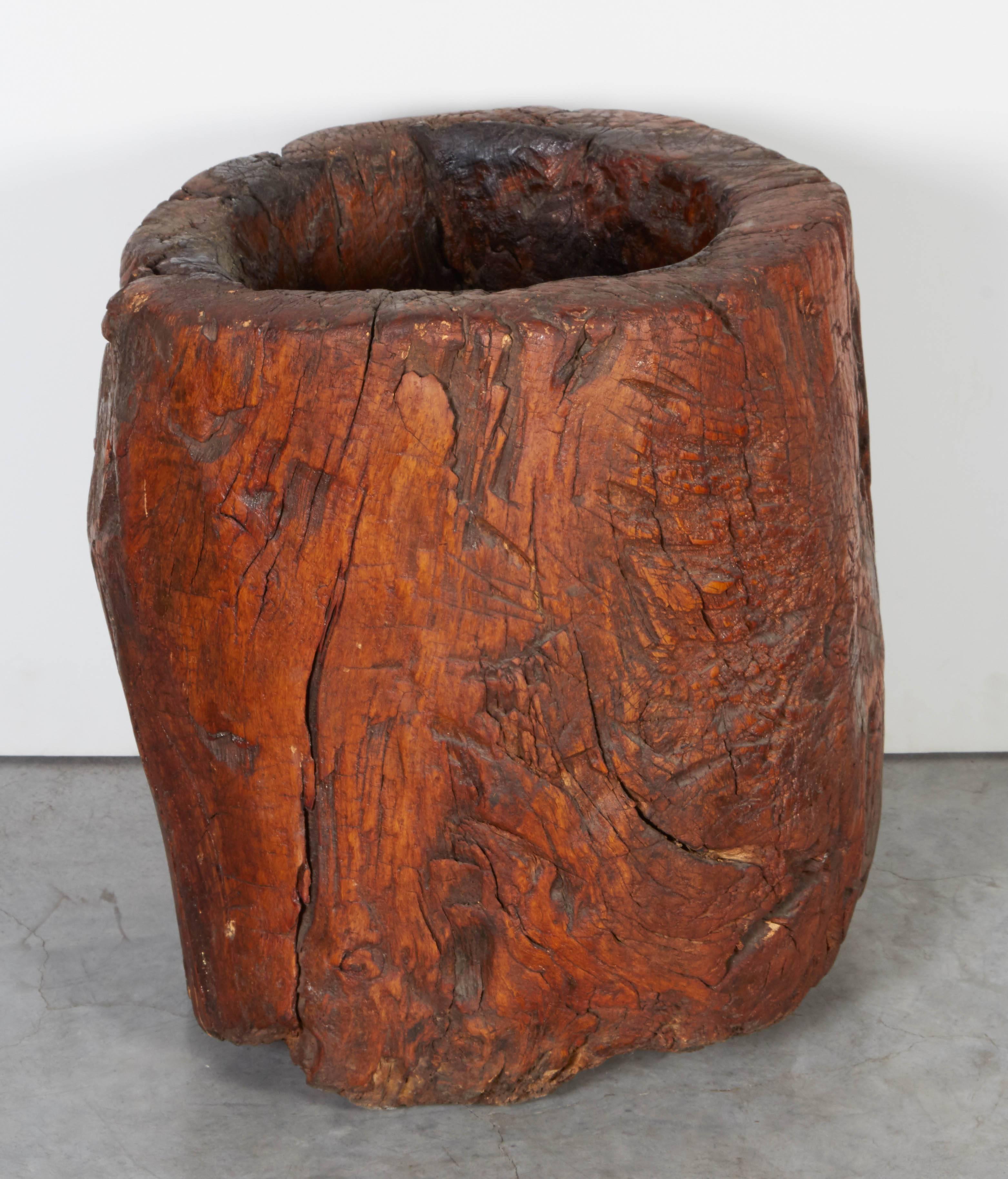 20th Century Unusually Large, Thick Walled Antique Burl Wood Mortar For Sale