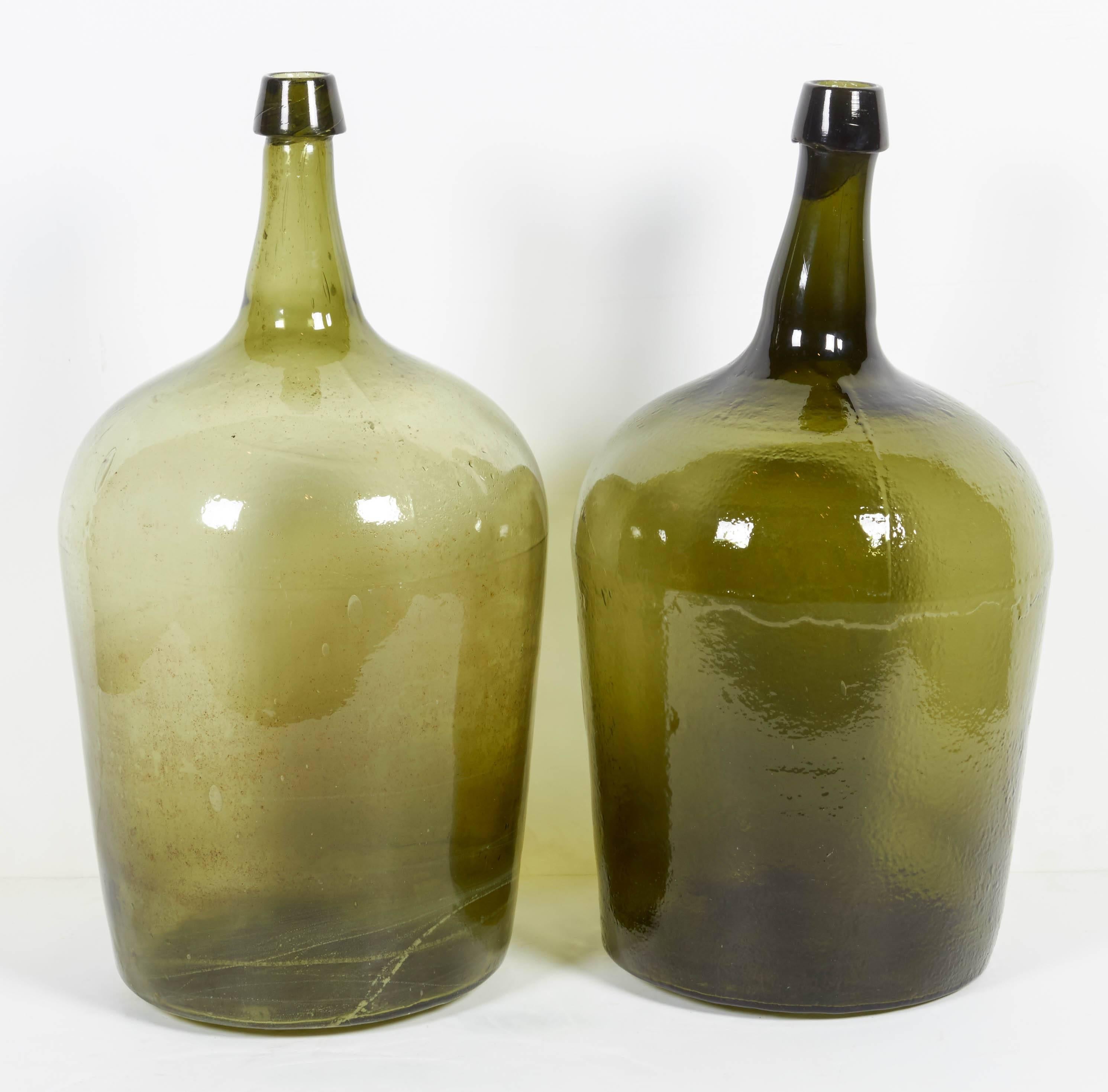 Antique Blown Glass French Demijohns with Pontil Bottoms In Excellent Condition In New York, NY