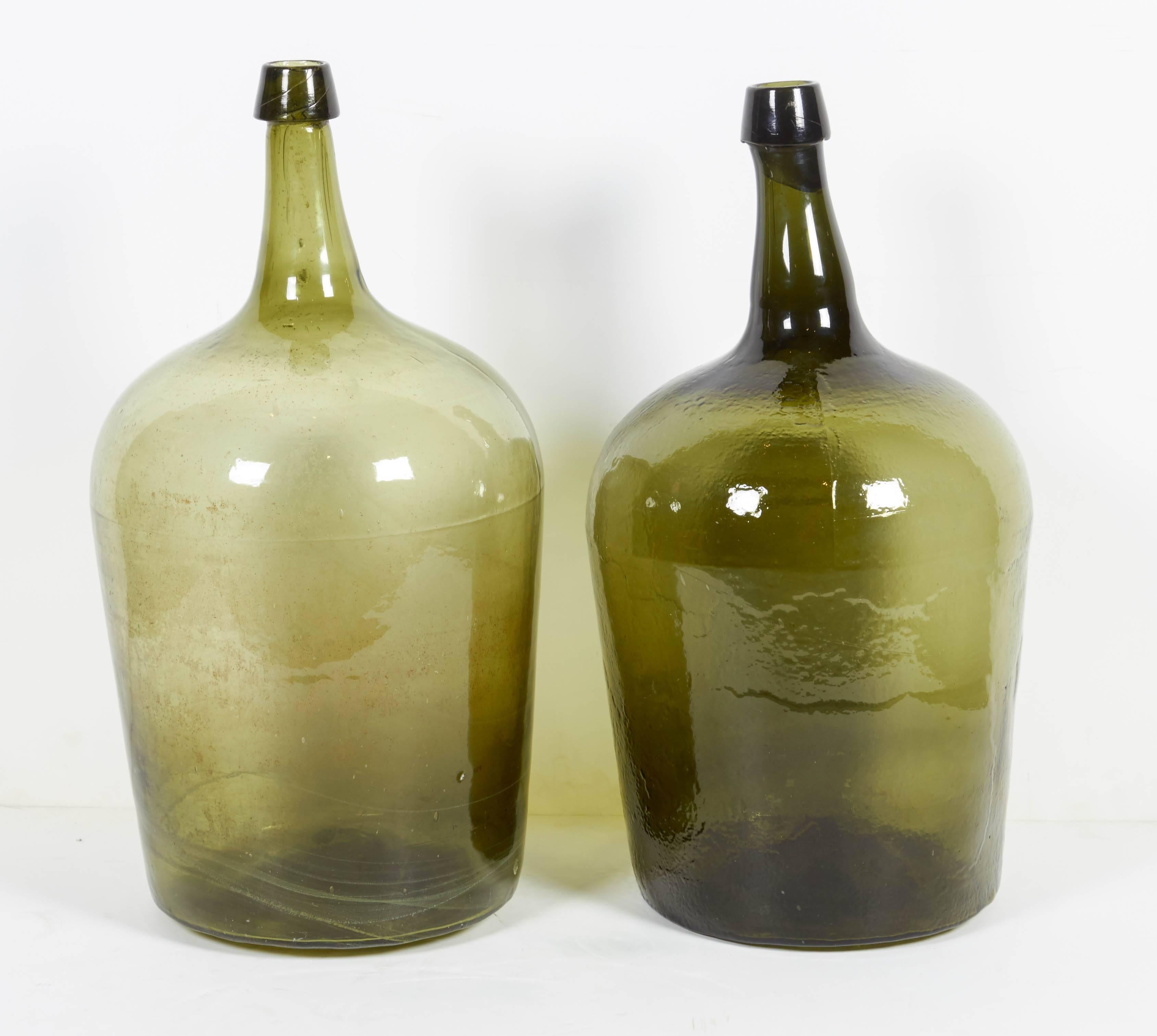 Late 19th Century Antique Blown Glass French Demijohns with Pontil Bottoms