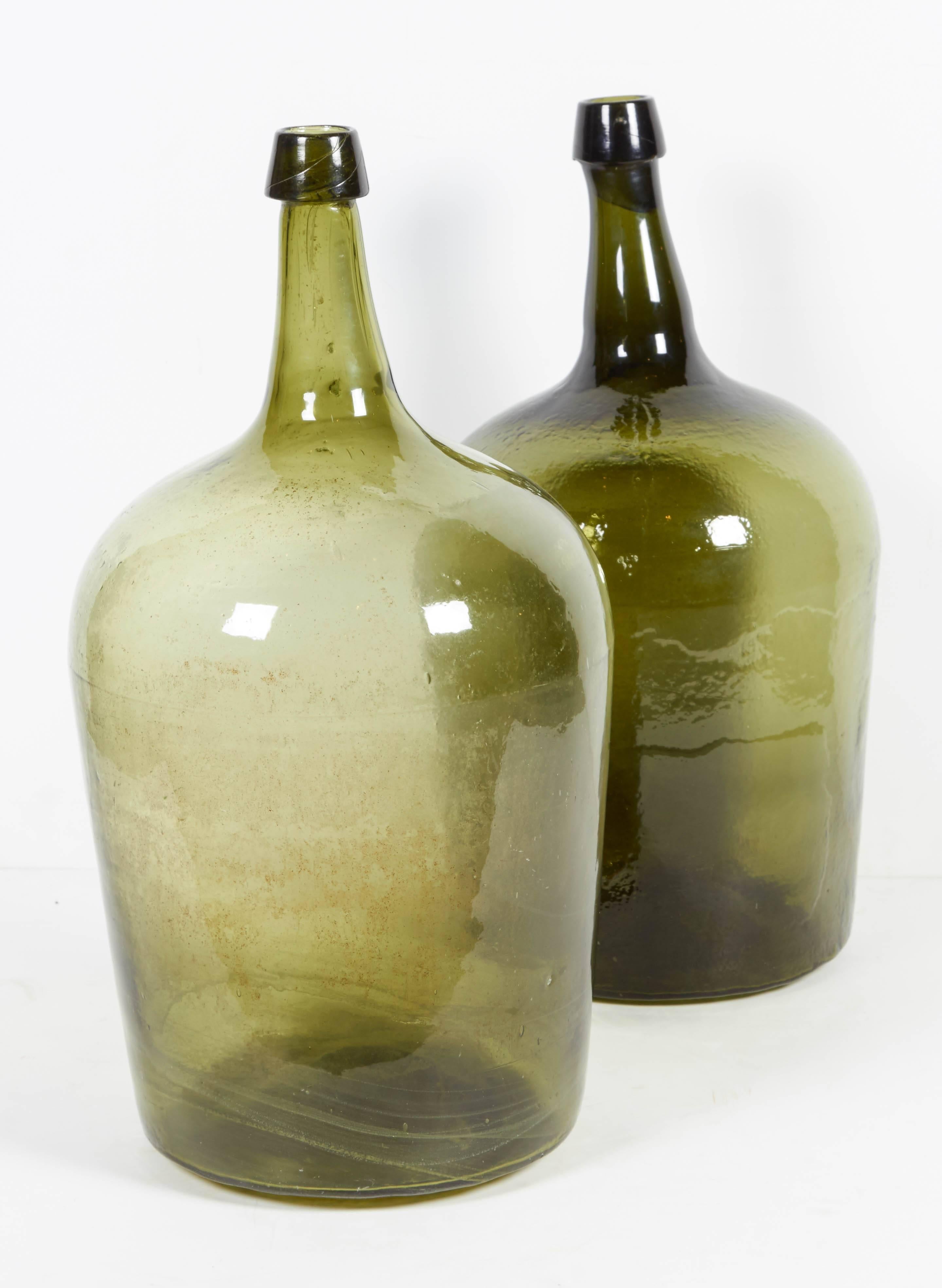 Antique Blown Glass French Demijohns with Pontil Bottoms 2