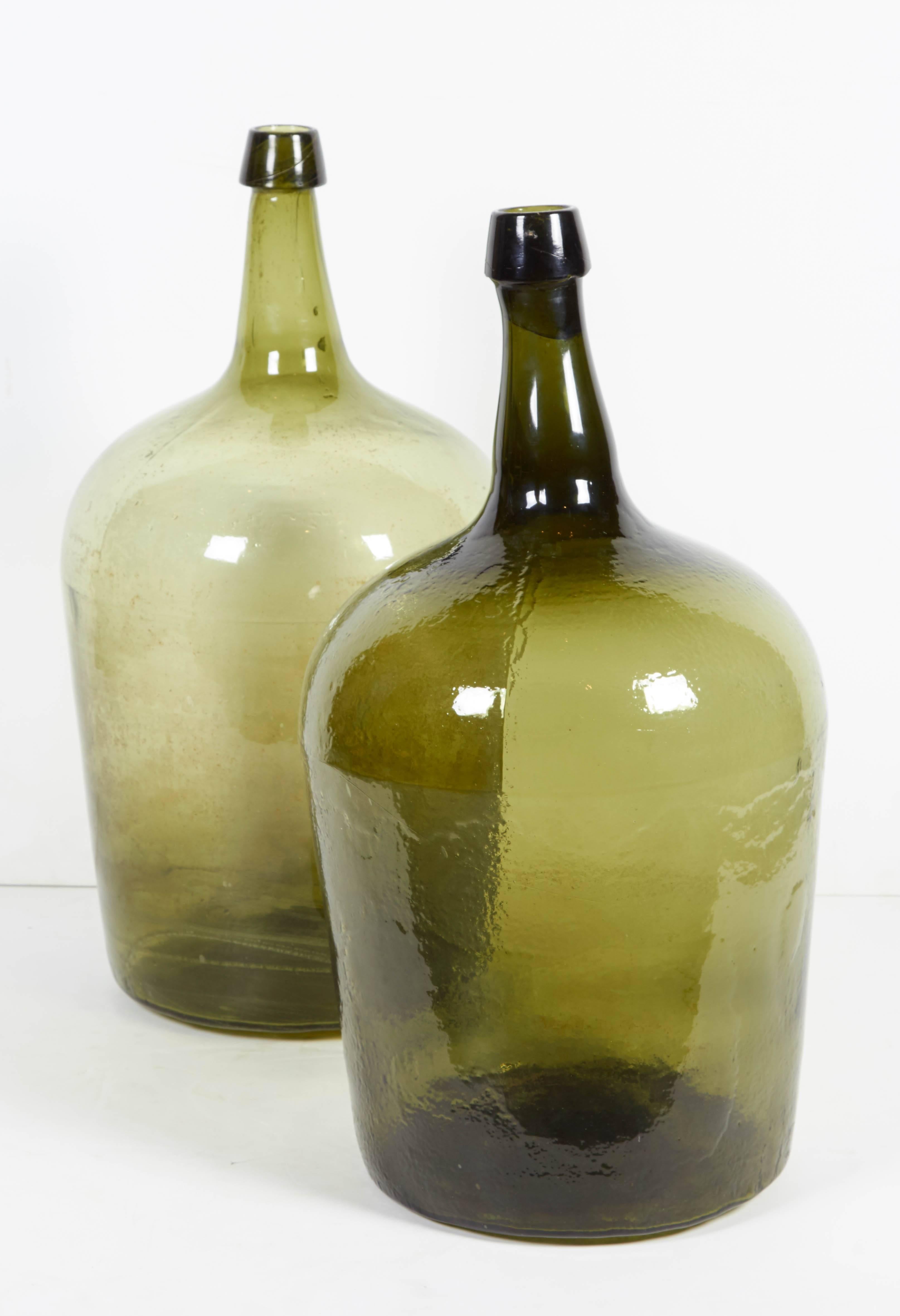 Antique Blown Glass French Demijohns with Pontil Bottoms 3