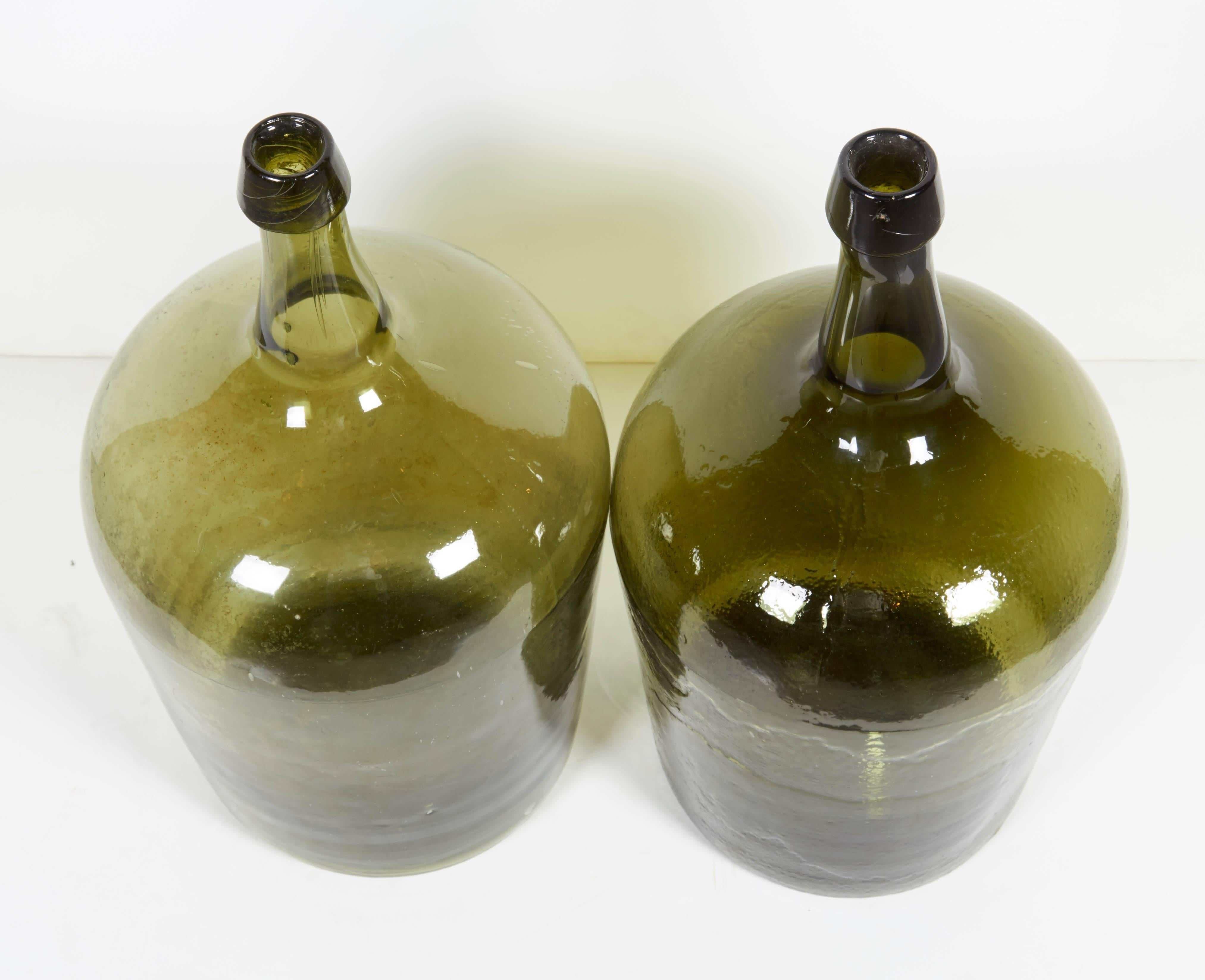 Antique Blown Glass French Demijohns with Pontil Bottoms 5