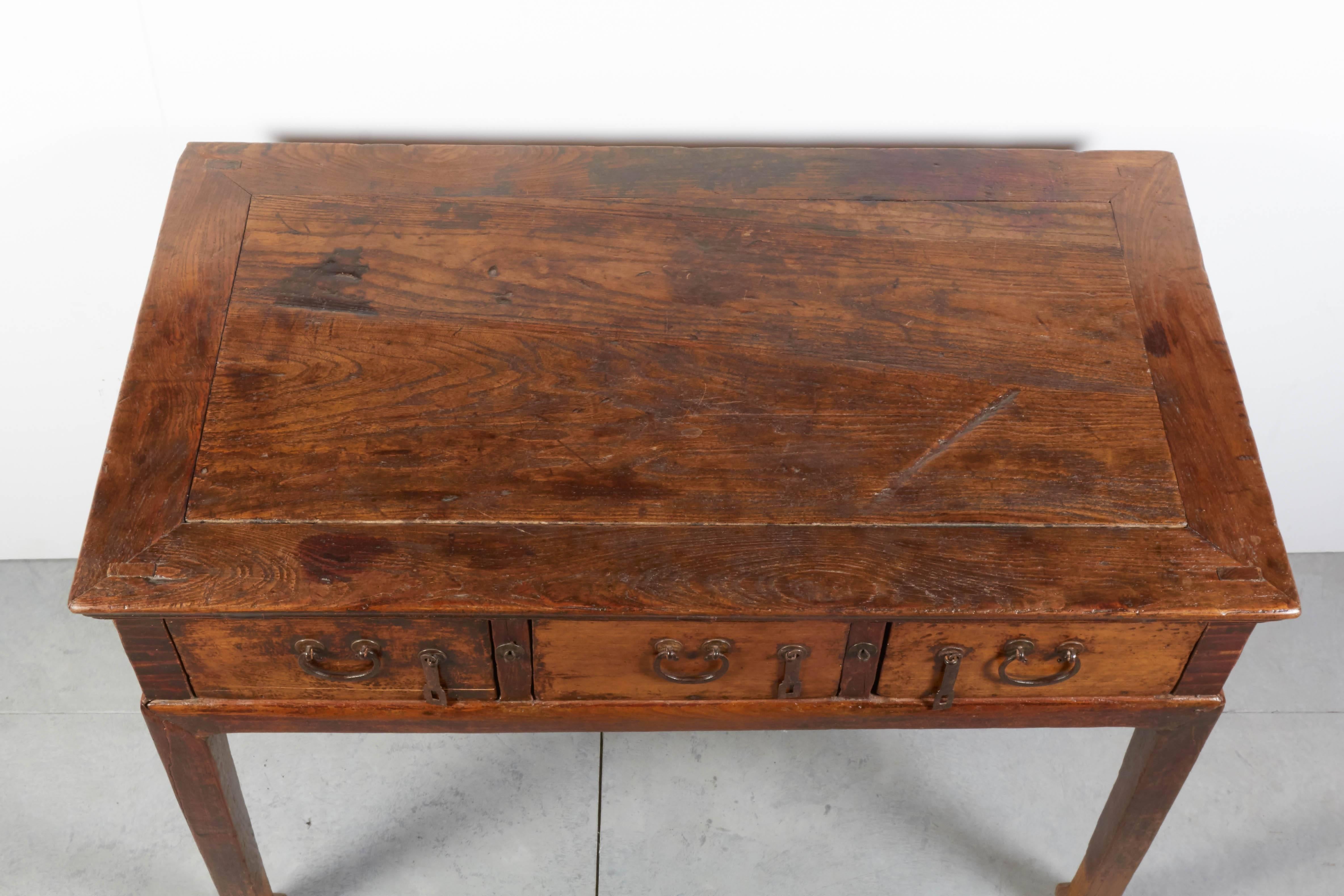 19th Century Handsome Antique Three-Drawer Table, Beautiful Patina