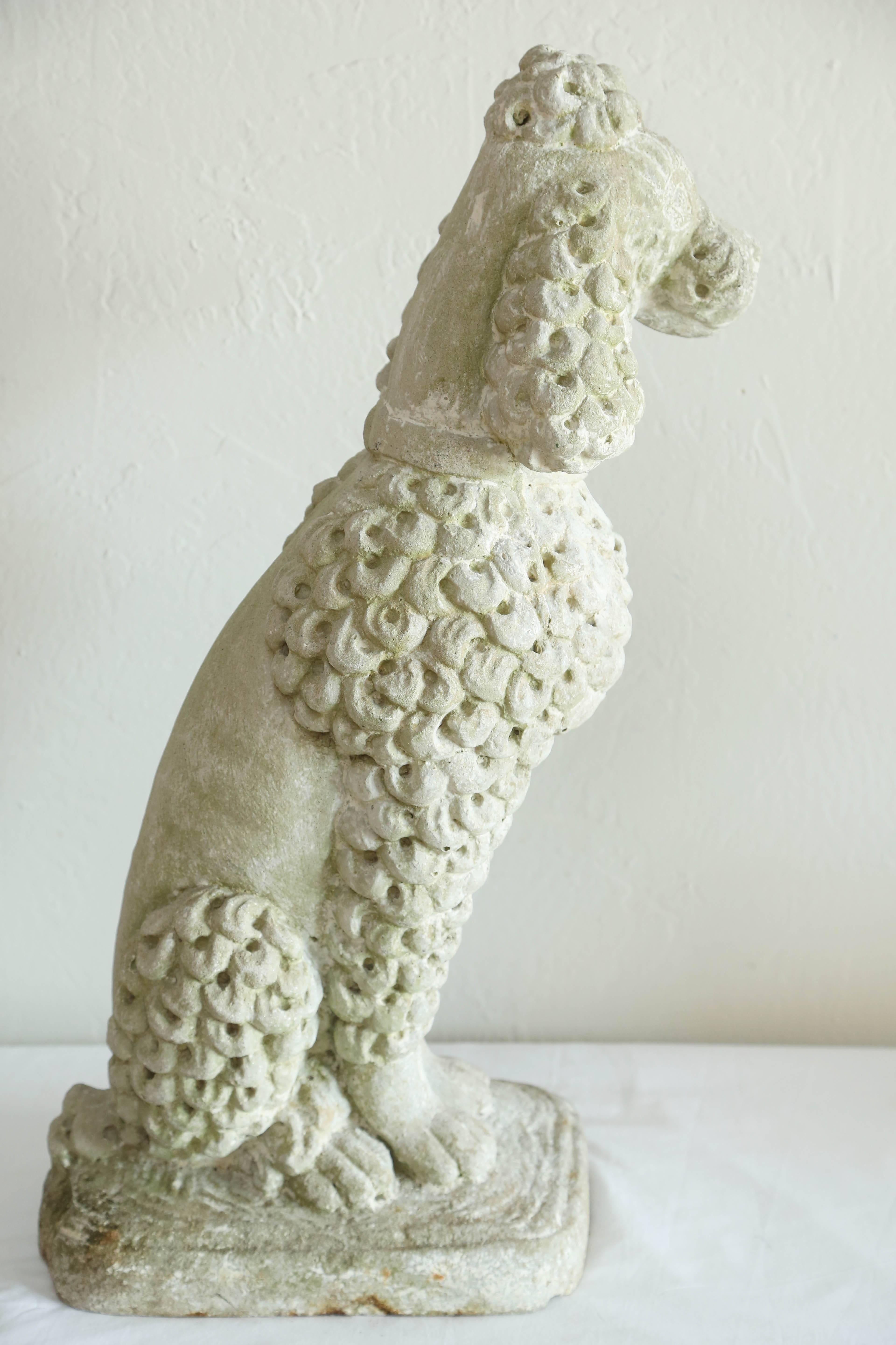 Regal cast stone seated French poodle on base.